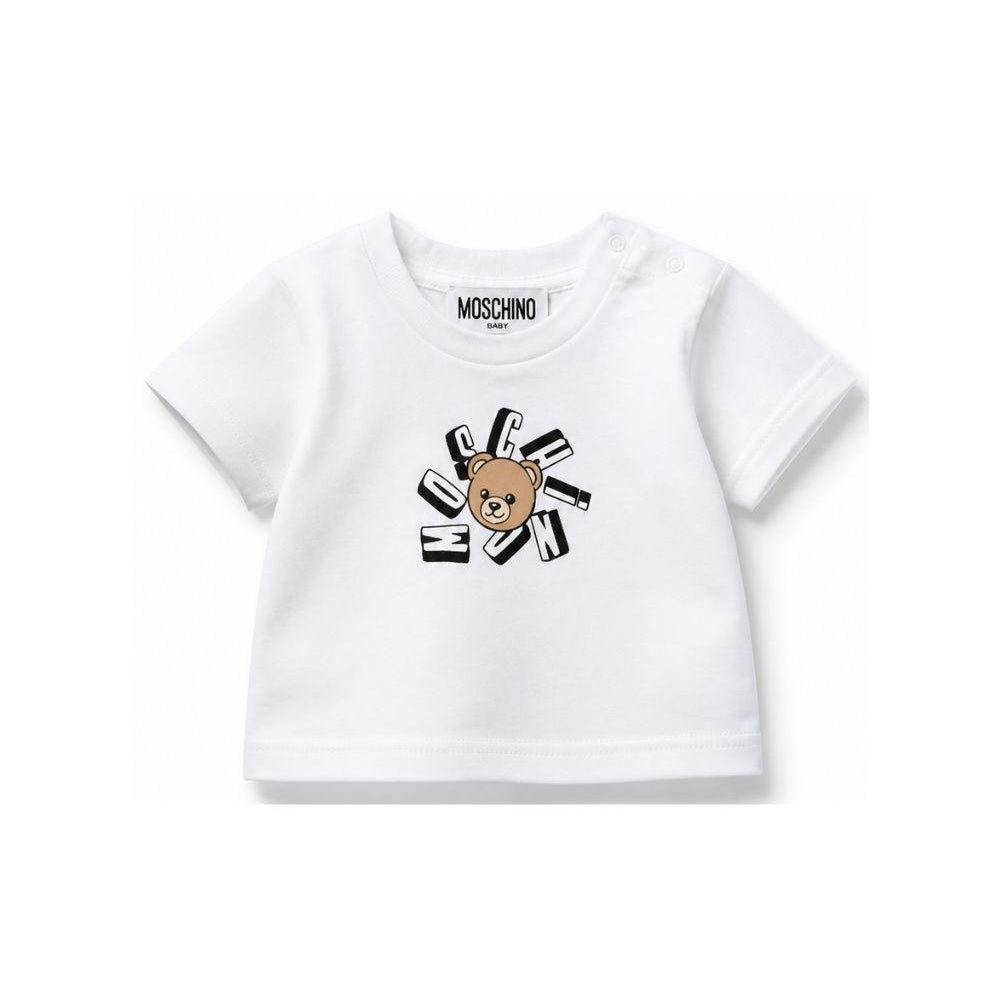 T-shirt per neonati Moschino Kids bianca con motivo Teddy Bear MXM047LAA02 10101 MOSCHINO KIDS