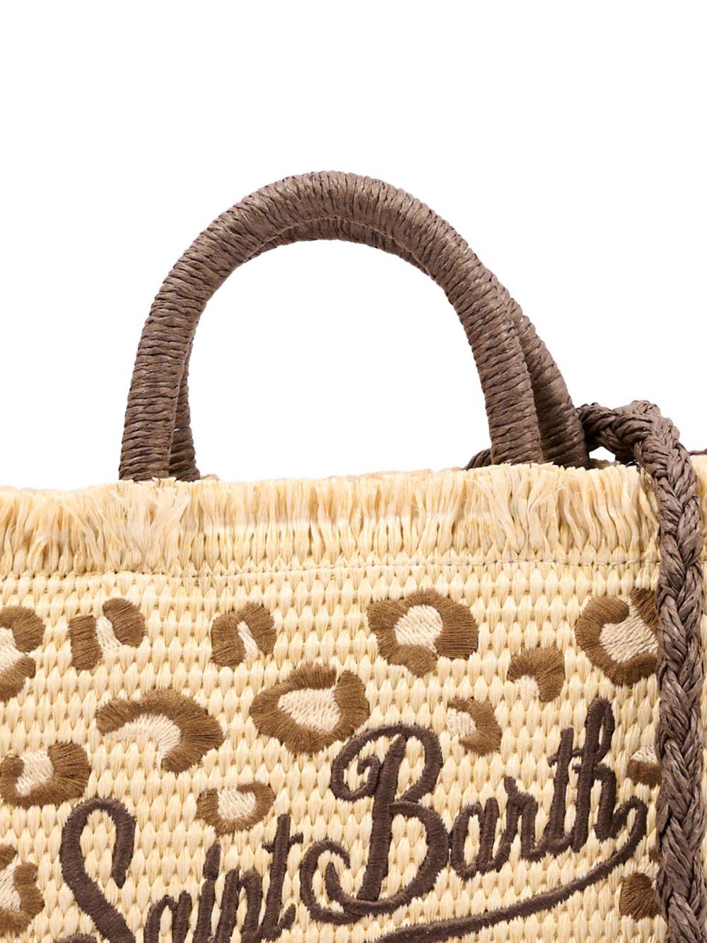 Borsa tote Vanity Mini MC2 Saint Barth beige con frange e stampa leopardata VAMI009 00349L MC2 ST. BARTH KIDS
