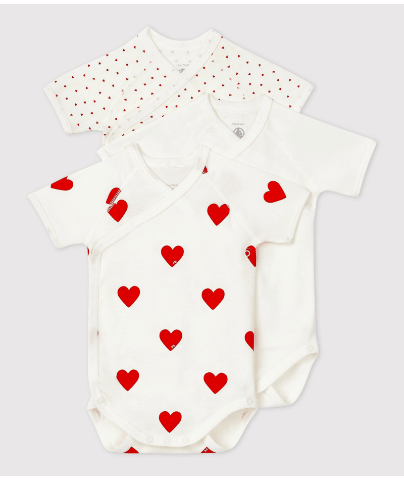 Set di tre body per neonati Petit Bateau bianco con maniche corte A04O7 00 PETIT BATEAU KIDS