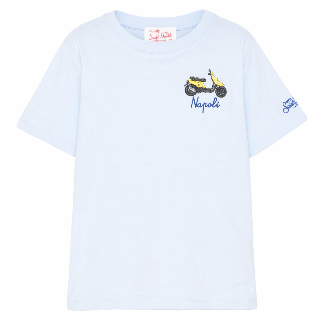 T-shirt per bambino MC2 Saint Barth Kids azzurra con dettaglio ricamato sul davanti POT0002 03321L MC2 ST. BARTH KIDS
