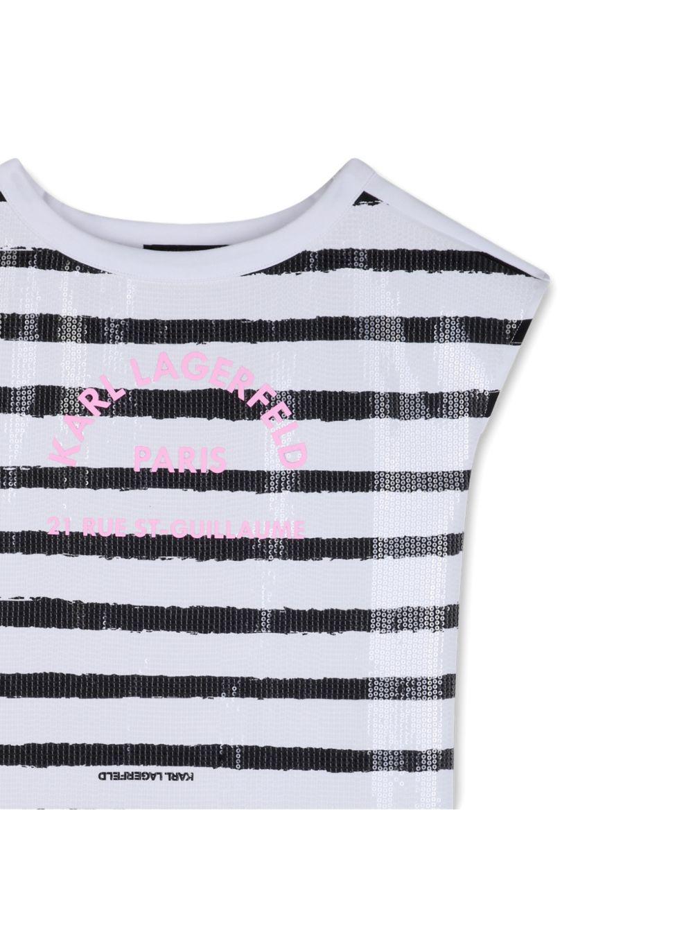Abito per bambina Karl Lagerfeld Kids bianco e nero a righe con paillettes Z31149 N50 KARL LAGERFELD KIDS