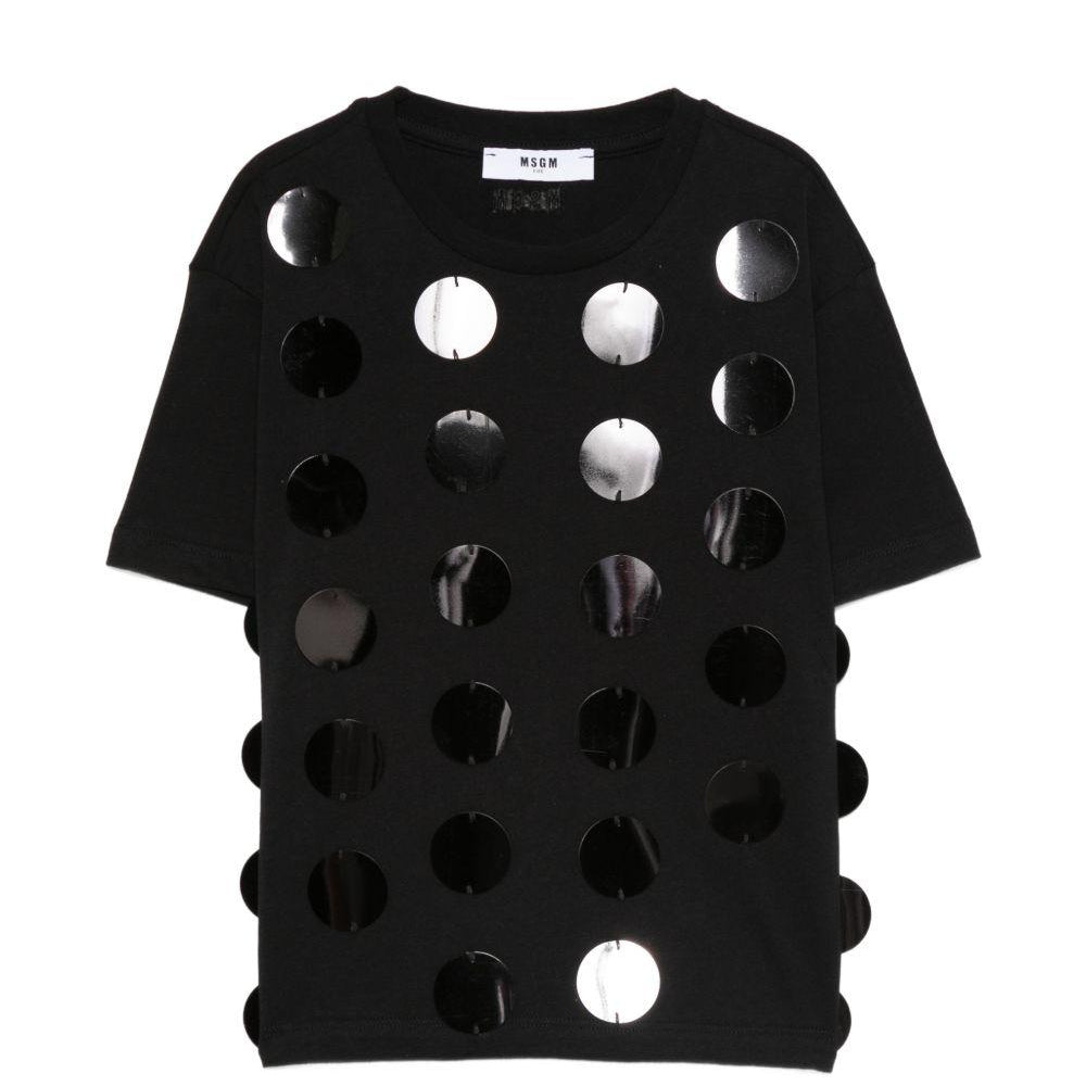 T-shirt per bambina MSGM Kids nero con applicazioni S6MSJGTH099 110 MSGM KIDS