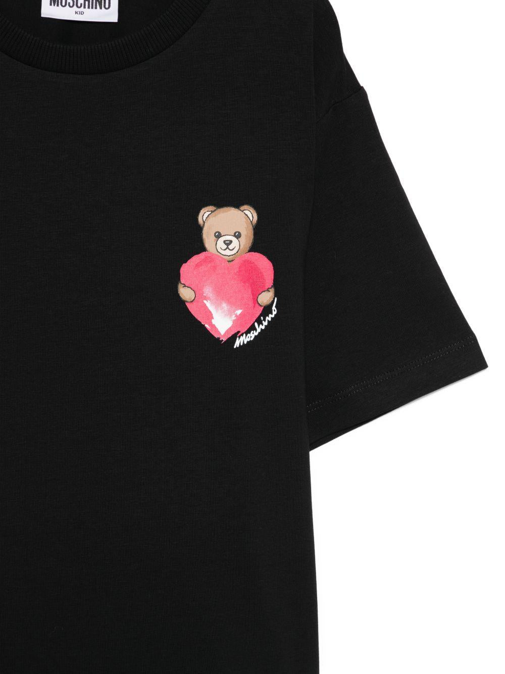 T-shirt per bambina Moschino Kids nera con stampa Teddy HDM076LBA00 60100 MOSCHINO KIDS