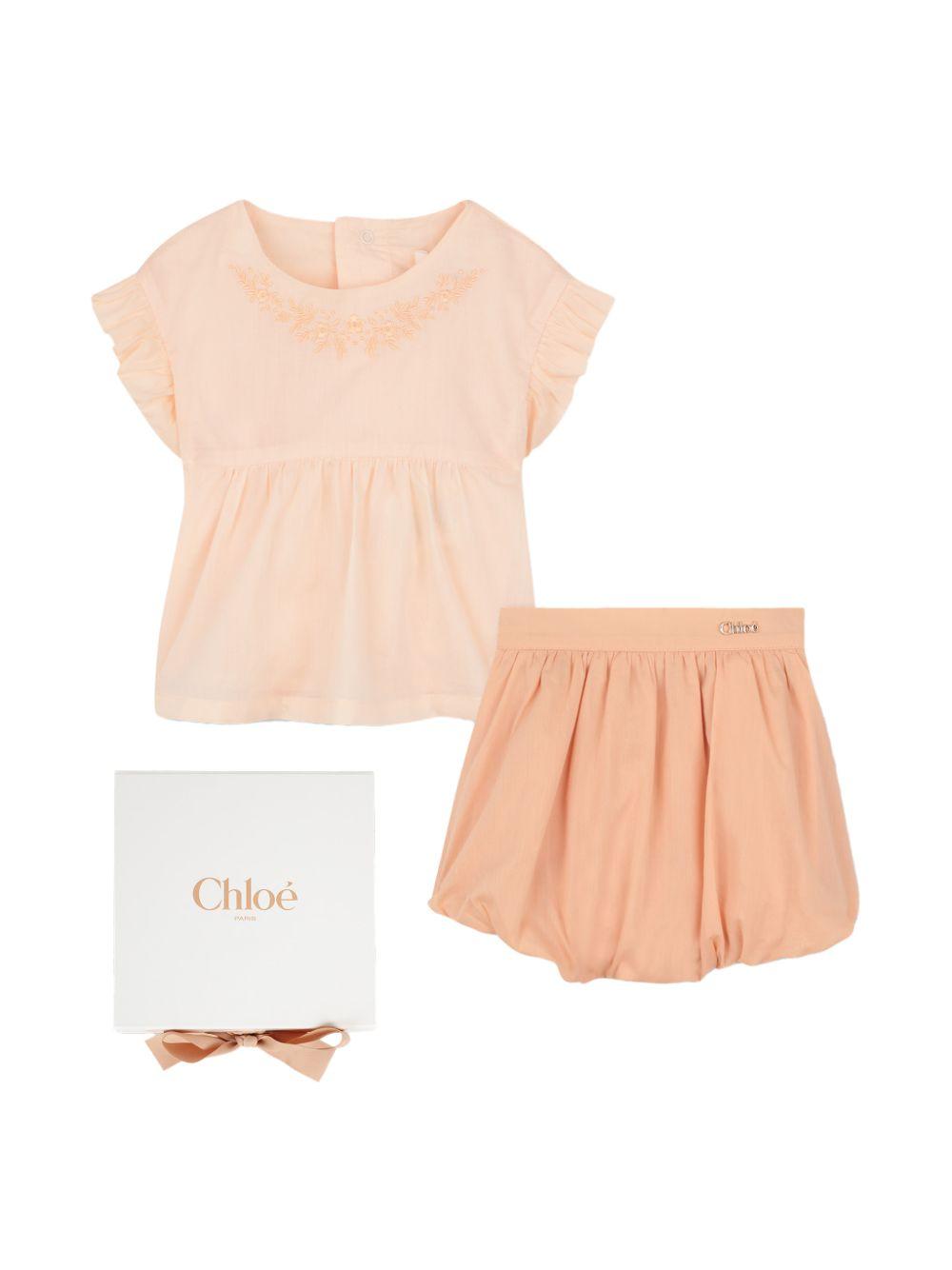 Set neonata Chloé Kids arancione pesca con ricamo e ruches C20923 440 CHLOE' KIDS