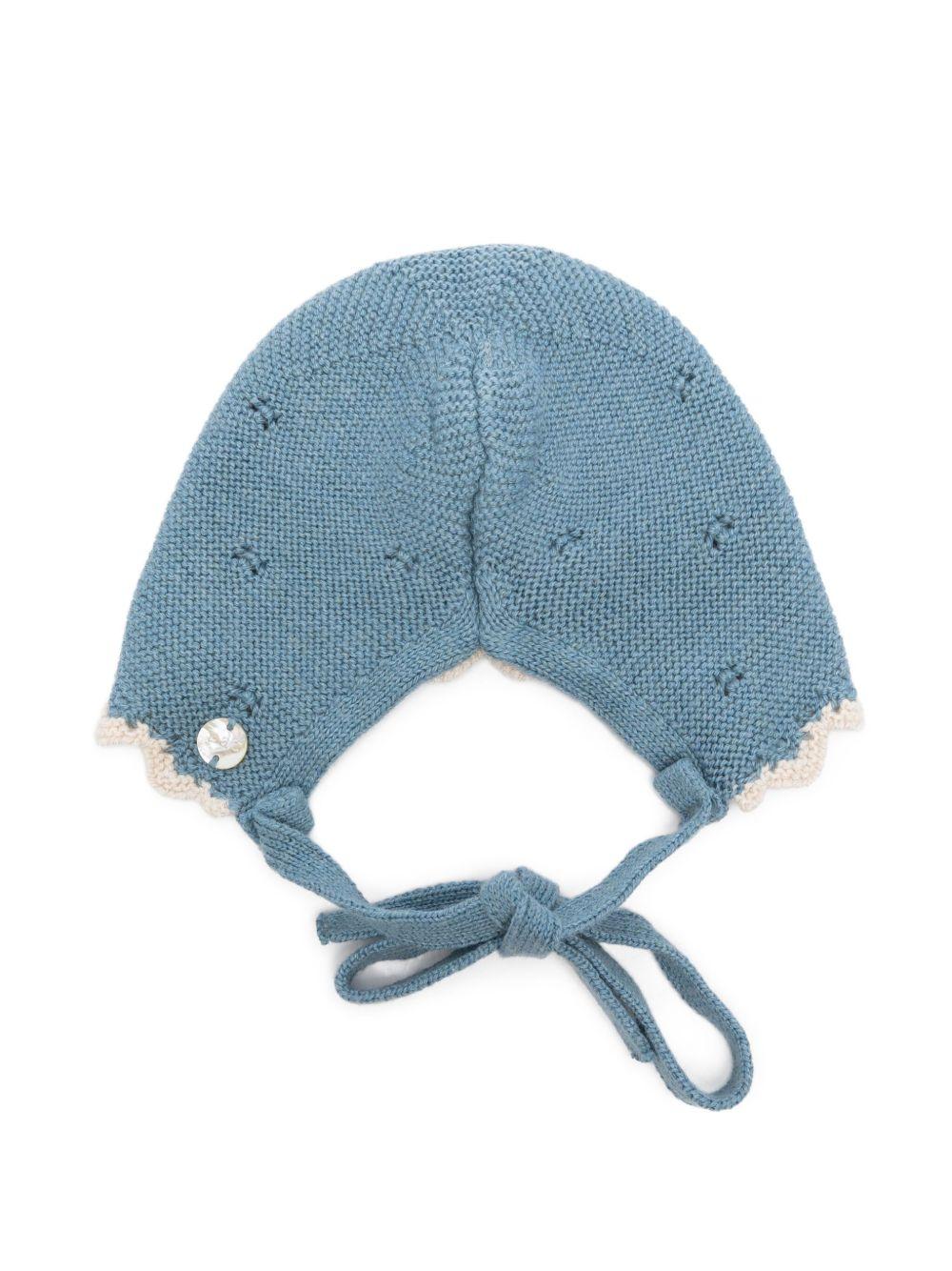 Cuffia per neonati Paz Rodrìguez blu con orlo a smerlo 011-123125 212 H94 PaZ RODRIGUEZ