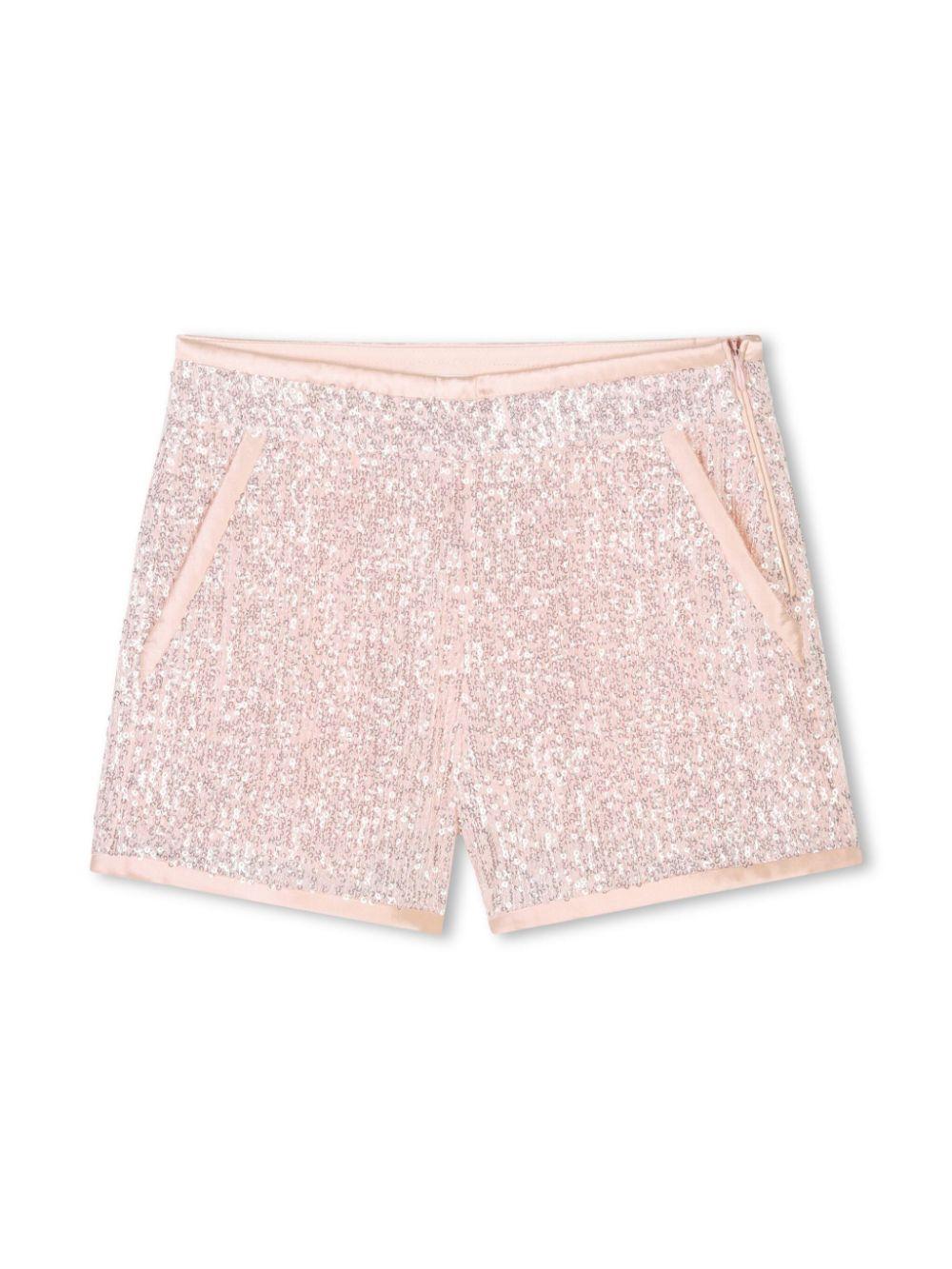 Shorts con paillettes per bambina Chloè Kids rosa con fodera in cotone C20473 46J CHLOE' KIDS