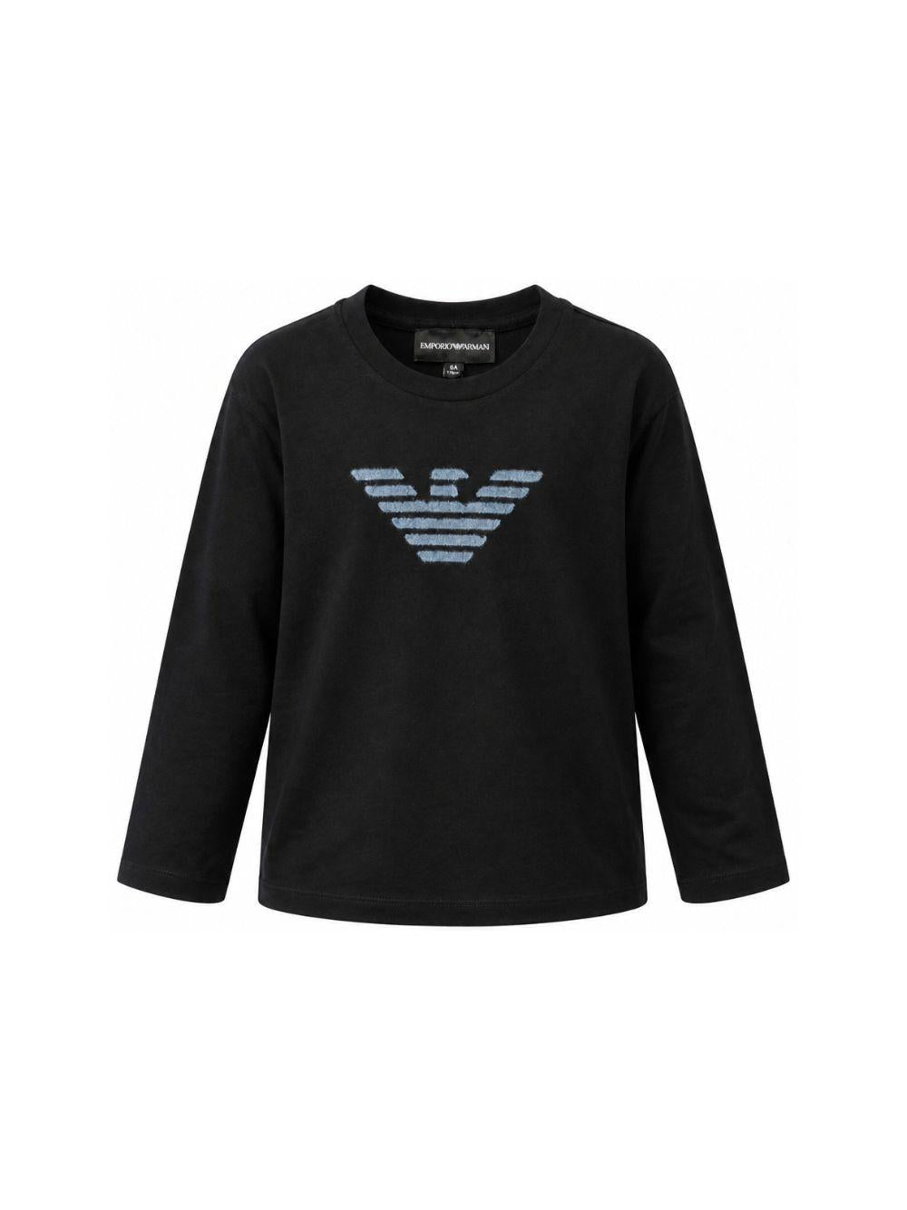 T-shirt per bambino Emporio Armani Kids blu con logo sul davanti EB001666 AF16162 UB118 EMPORIO ARMANI KIDS