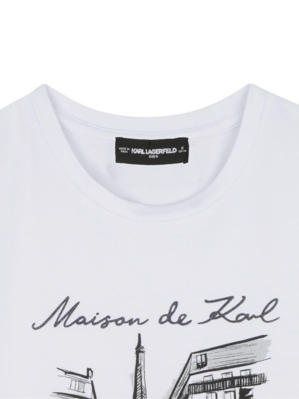 T-shirt per bambina Karl Lagerfeld Kids bianca con stampa Maison de Karl Z30939 10P KARL LAGERFELD KIDS