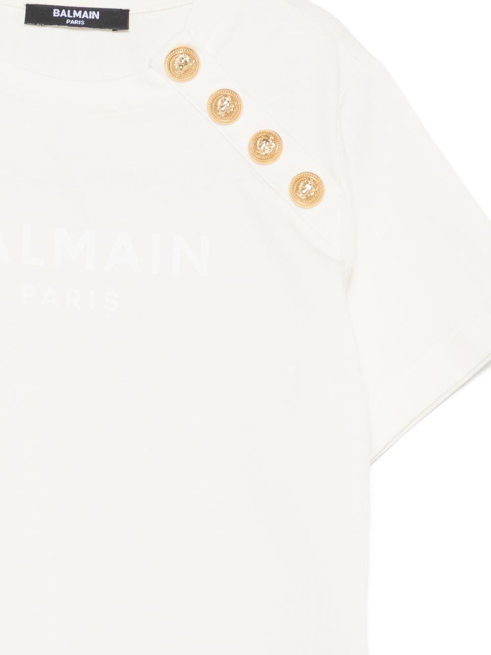 T-shirt per bambina Balmain Kids bianca con bottoni color oro sul davanti BY8P01 Z3672 102BC BALMAIN KIDS