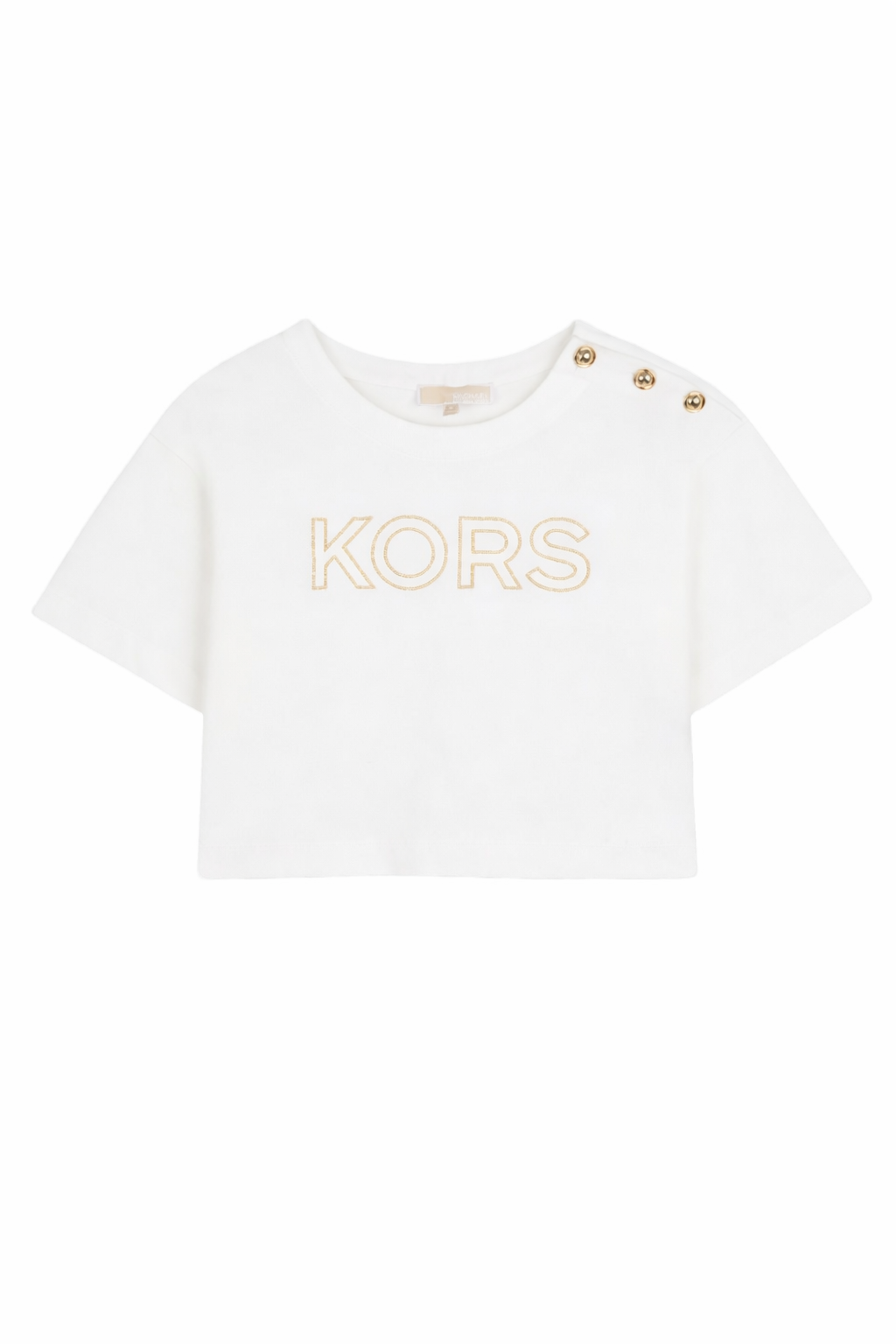 T-shirt per bambina Michael Kors Kids bianca con bottoni sulla spalla R30605 117 MICHAEL KORS KIDS