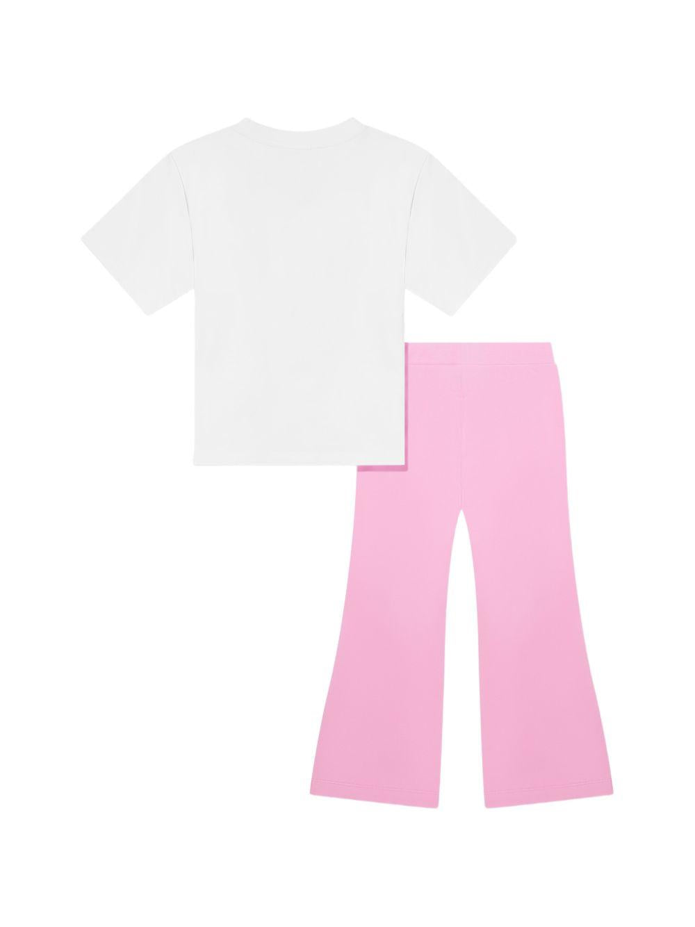 Set t-shirt e pantaloni per bambina Moschino Kids bianco e rosa con stampa Teddy Bear HDG01PLBA00 84340 MOSCHINO KIDS