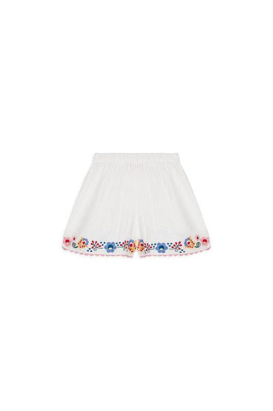 Shorts con ricamo fiori per bambina Louise Misha Kids bianco con vita elasticizzata GRI-S25-S0399 WHITE LOUISE MISHA