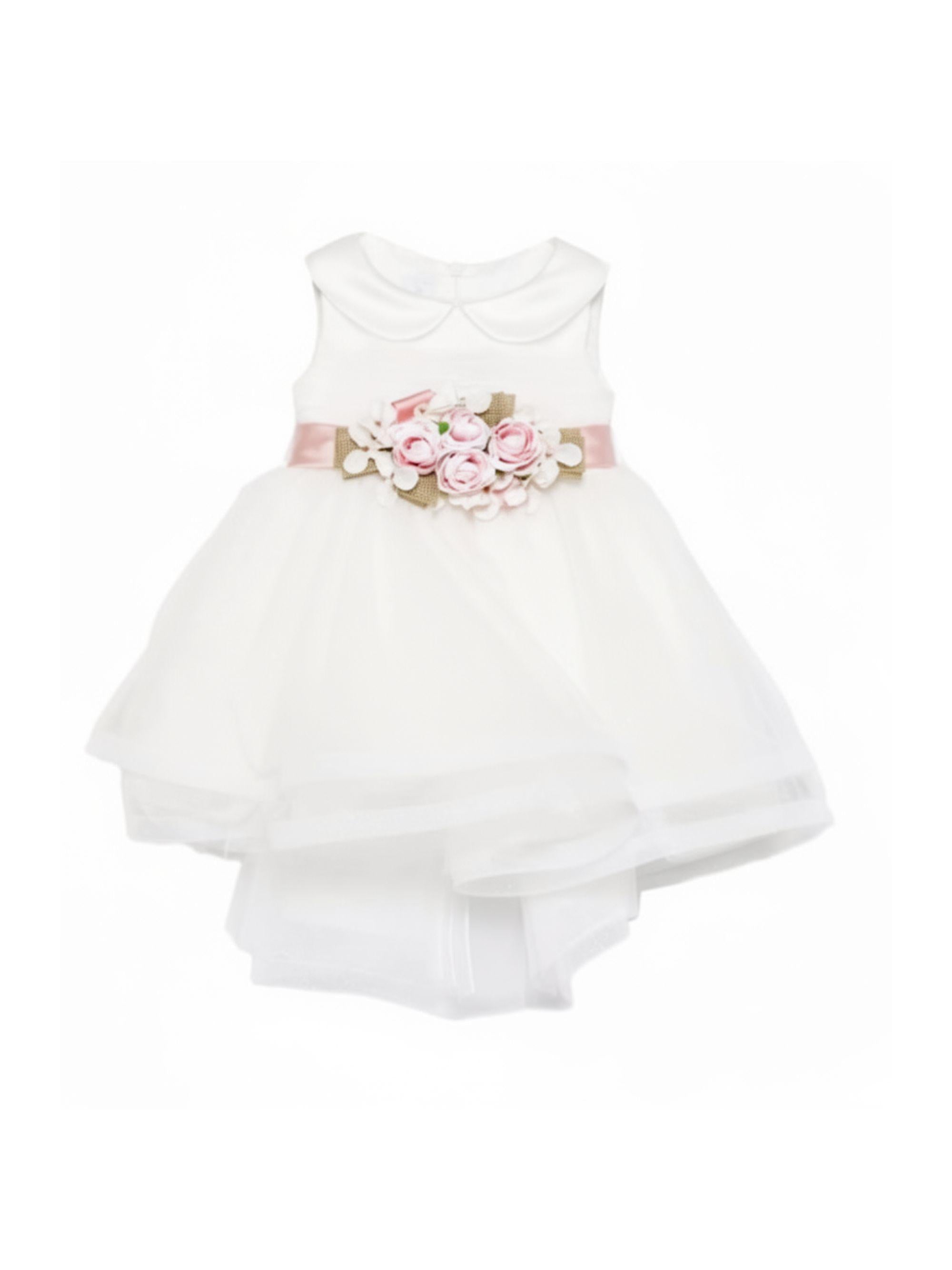 Abito per neonata Colorichiari bianco con dettagli floreali FN108229 4872 1582 COLORICHIARI