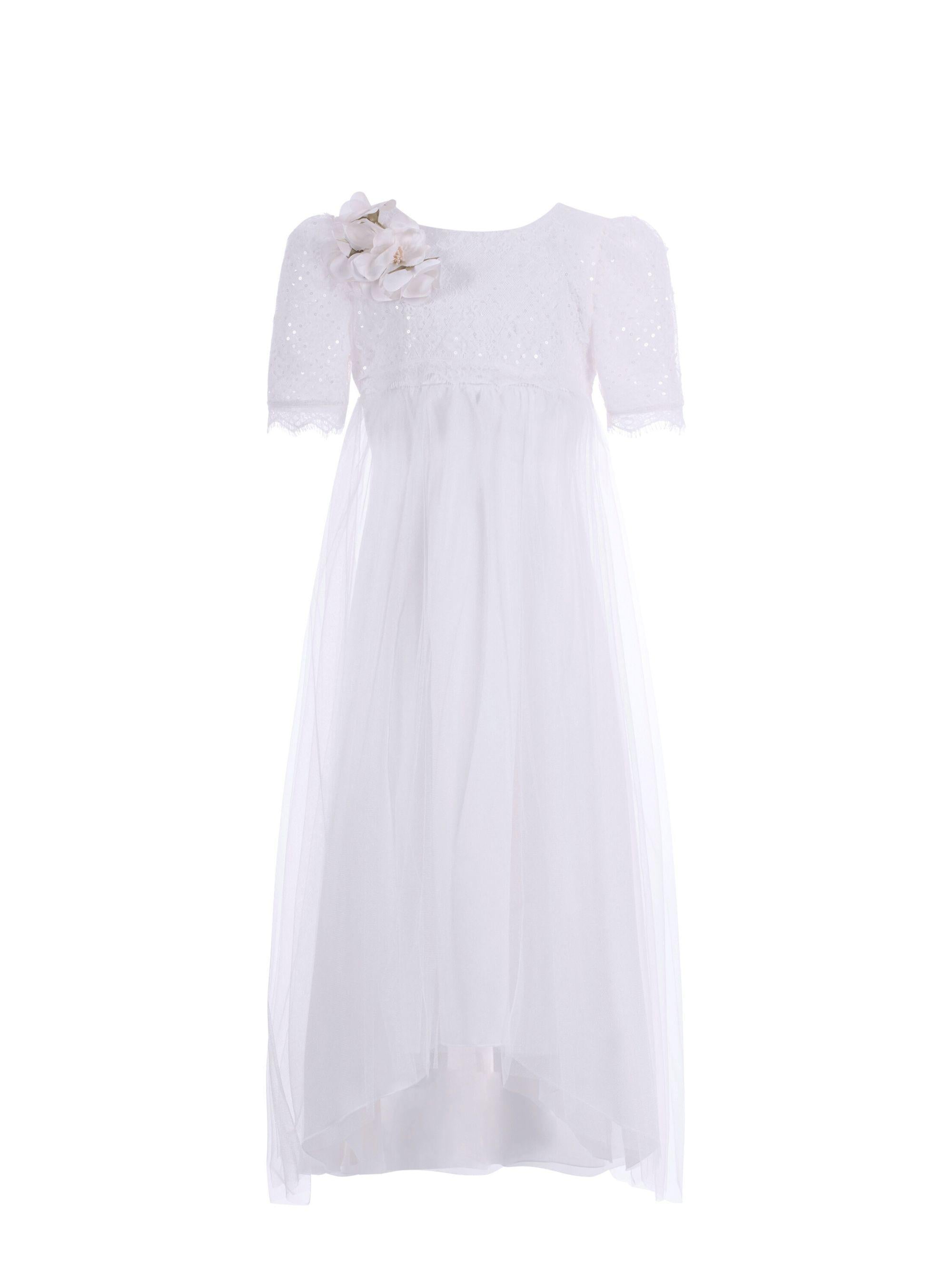 Abito per bambina Monnalisa bianco con applicazione fiori e paillettes 71G906 7910 0001 MONNALISA KIDS