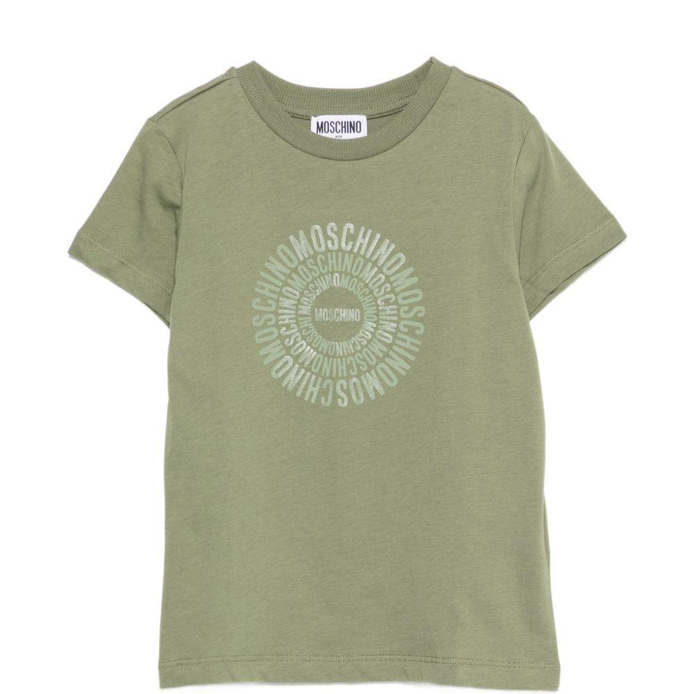 T-shirt per bambini Moschino Kids verde con logo a spirale sul davanti HXM058LAA02 30037 MOSCHINO KIDS