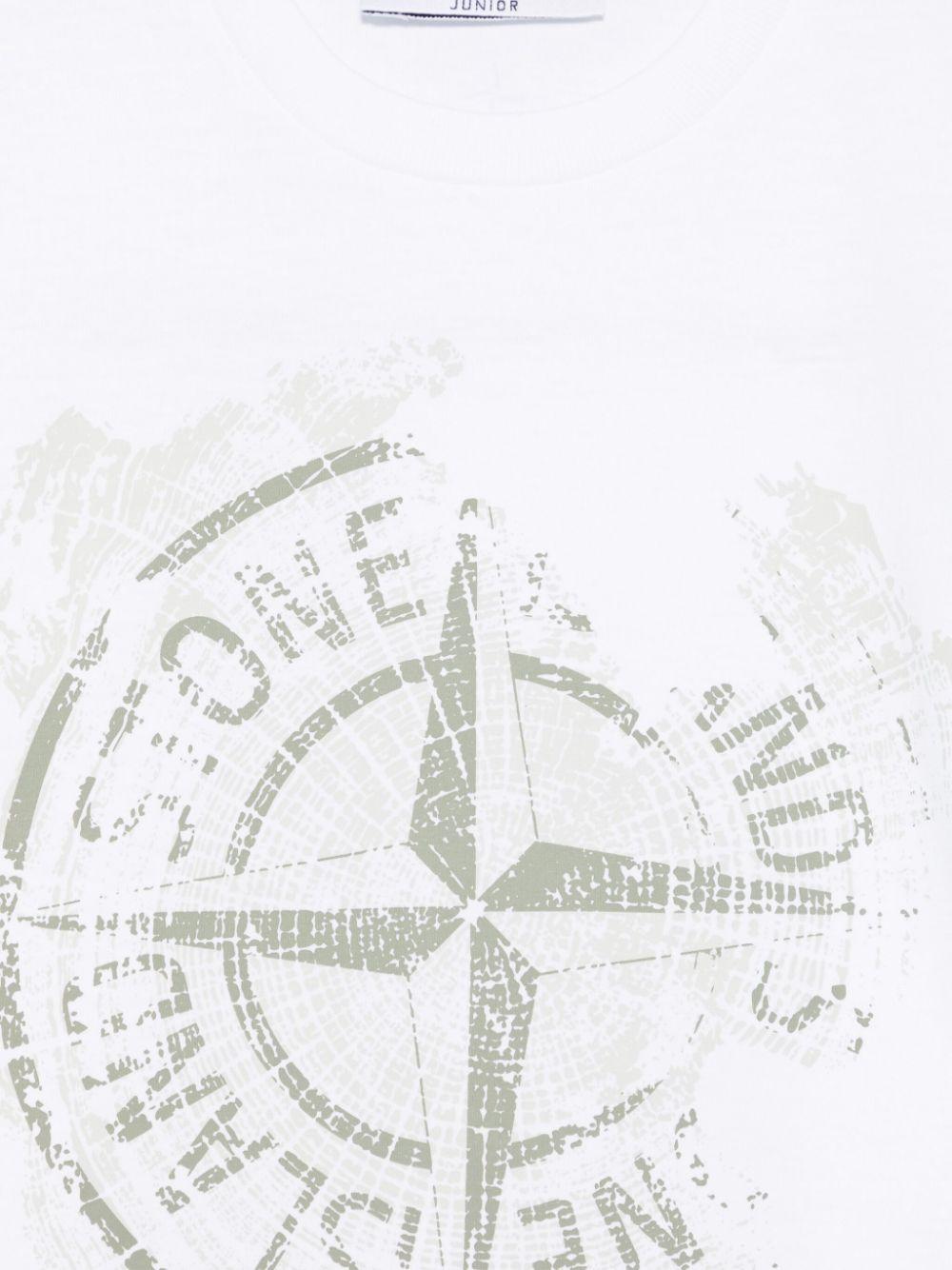 T-shirt con stampa per bambino Stone Island Junior bianco con girocollo K1S162100010S0128 V0001 STONE ISLAND JUNIOR