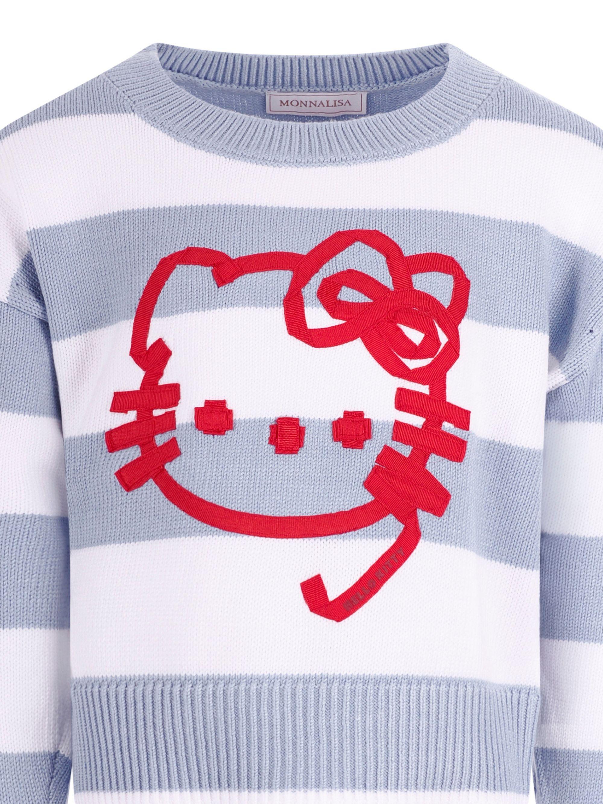 Maglione per bambina Monnalisa azzurro a righe con stampa grafica sul davanti 19G606 7029 5899 MONNALISA KIDS