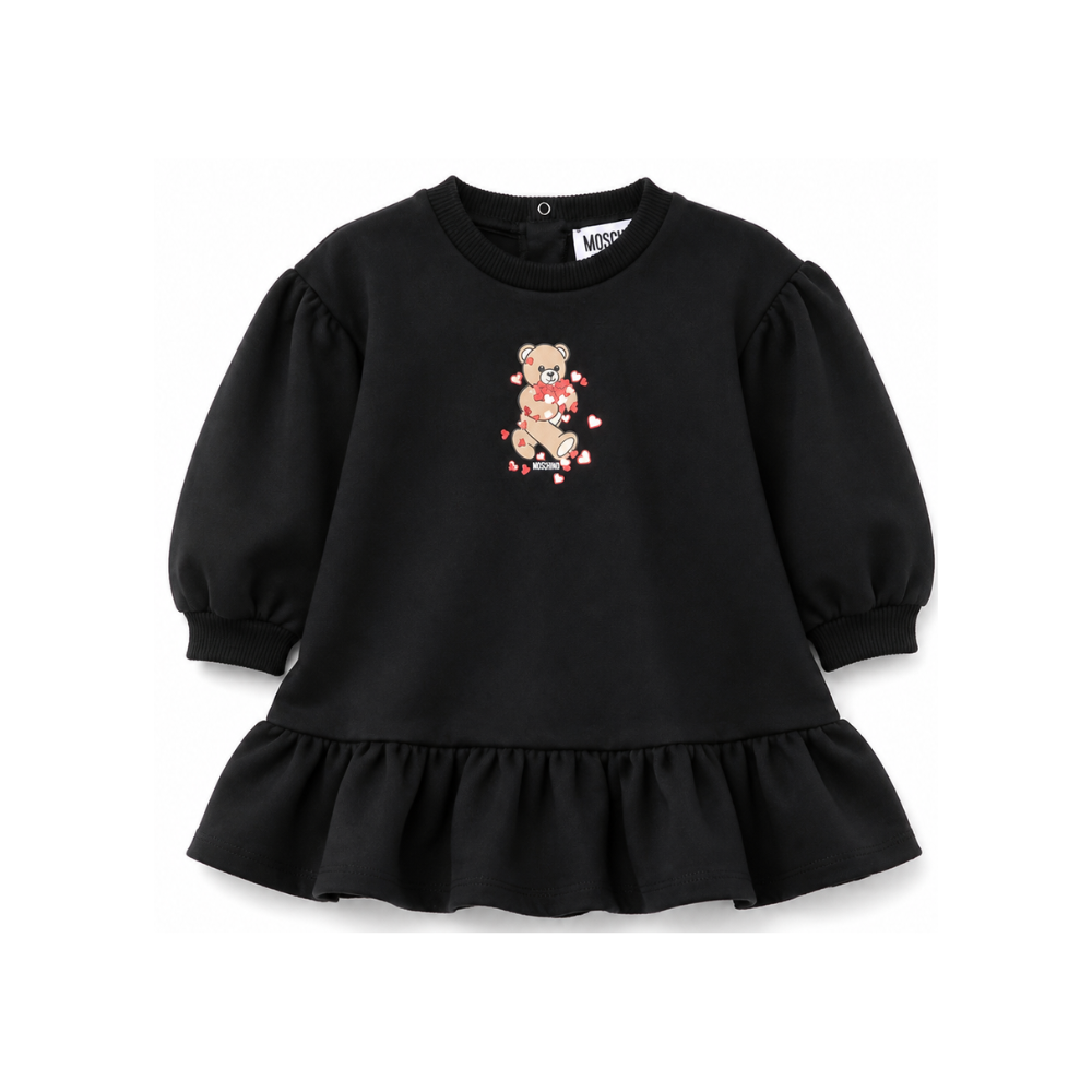 Abito per neonata Moschino Kids nero con motivo Teddy Bear MAV0CWLDA63 60100 MOSCHINO KIDS