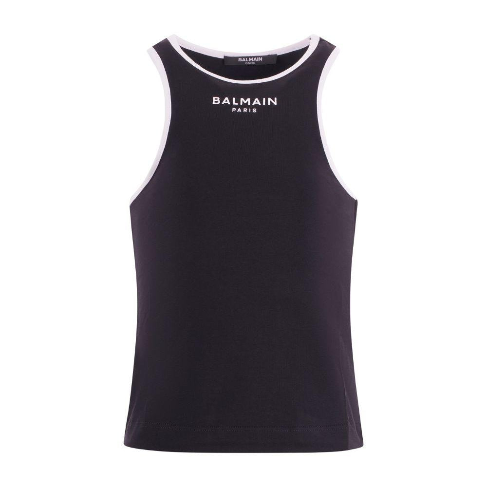 T-shirt per bambina Balmain Kids nera con logo stampato sul davanti BY8A12 Z3277 930BC BALMAIN KIDS
