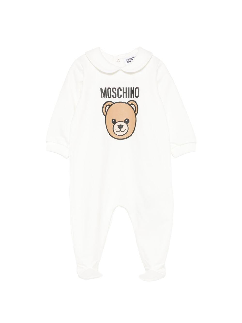 Tutina per neonati Moschino Kids bianca con motivo Teddy Bear MUY09OLCA40 10063 MOSCHINO KIDS