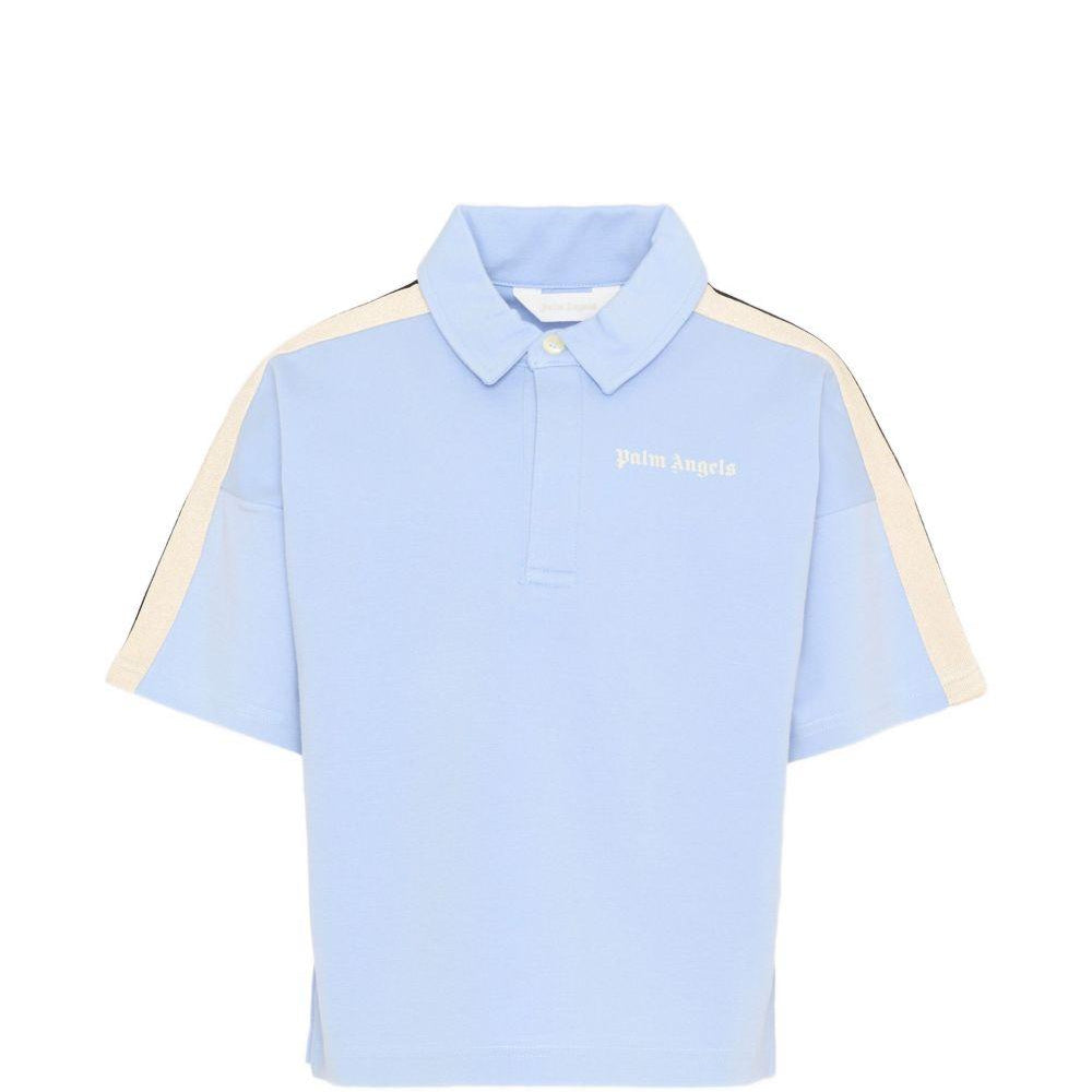 T-shirt per bambino Palm Angels Kids azzurra con colletto stile polo PBBD013S26FLE001 960 PALM ANGELS KIDS