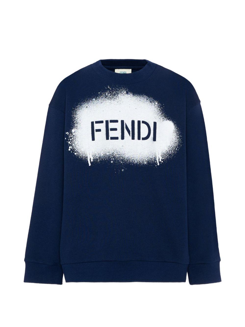 Felpa per bambino Fendi Kids blu con stampa grafica sul davanti JUH118 5V0 F1PMC FENDI KIDS