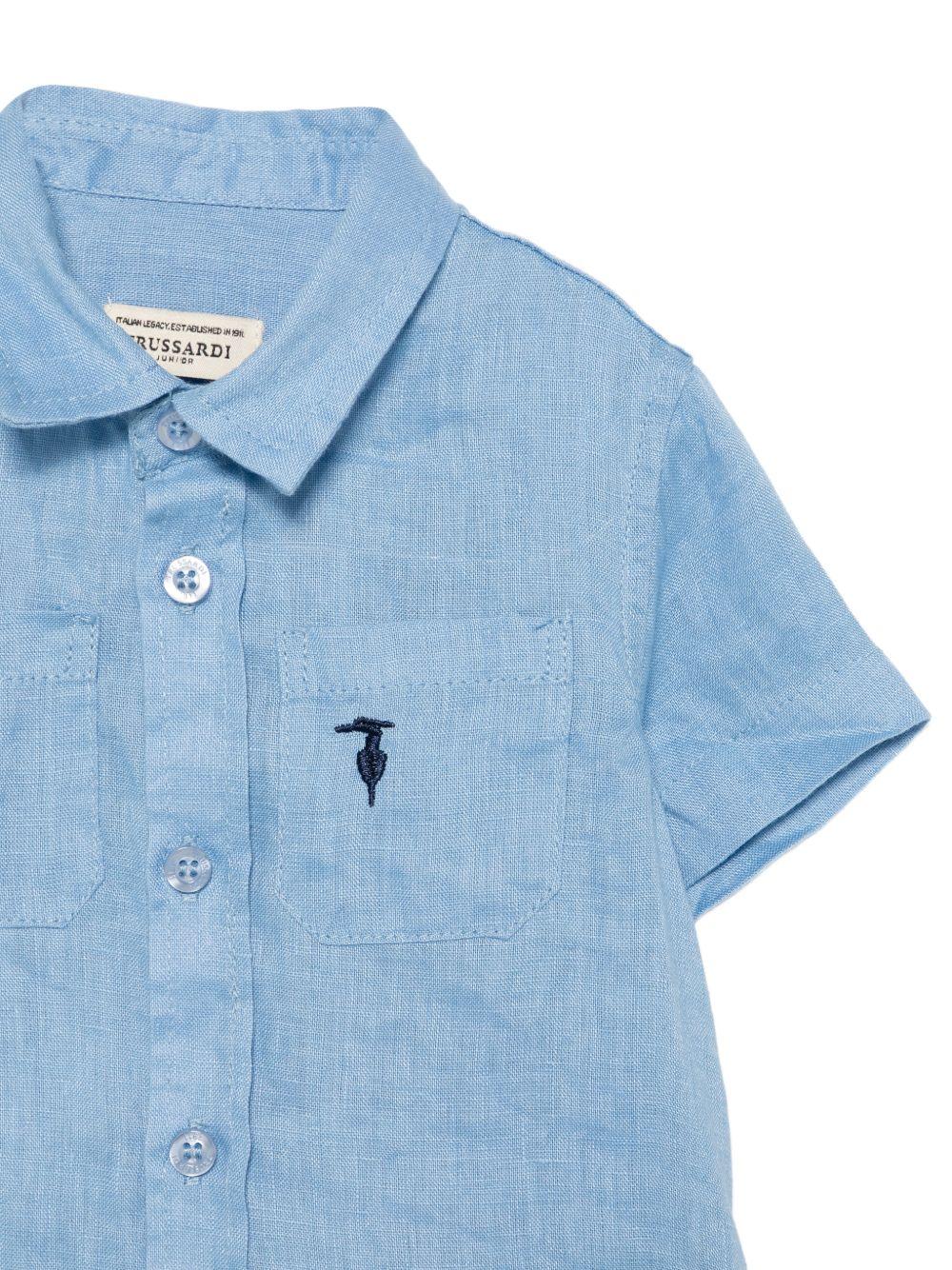 Camicia per neonato Trussardi Junior azzurra con dettaglio logo TIP26104CA BLUE RIV. TRUSSARDI KIDS