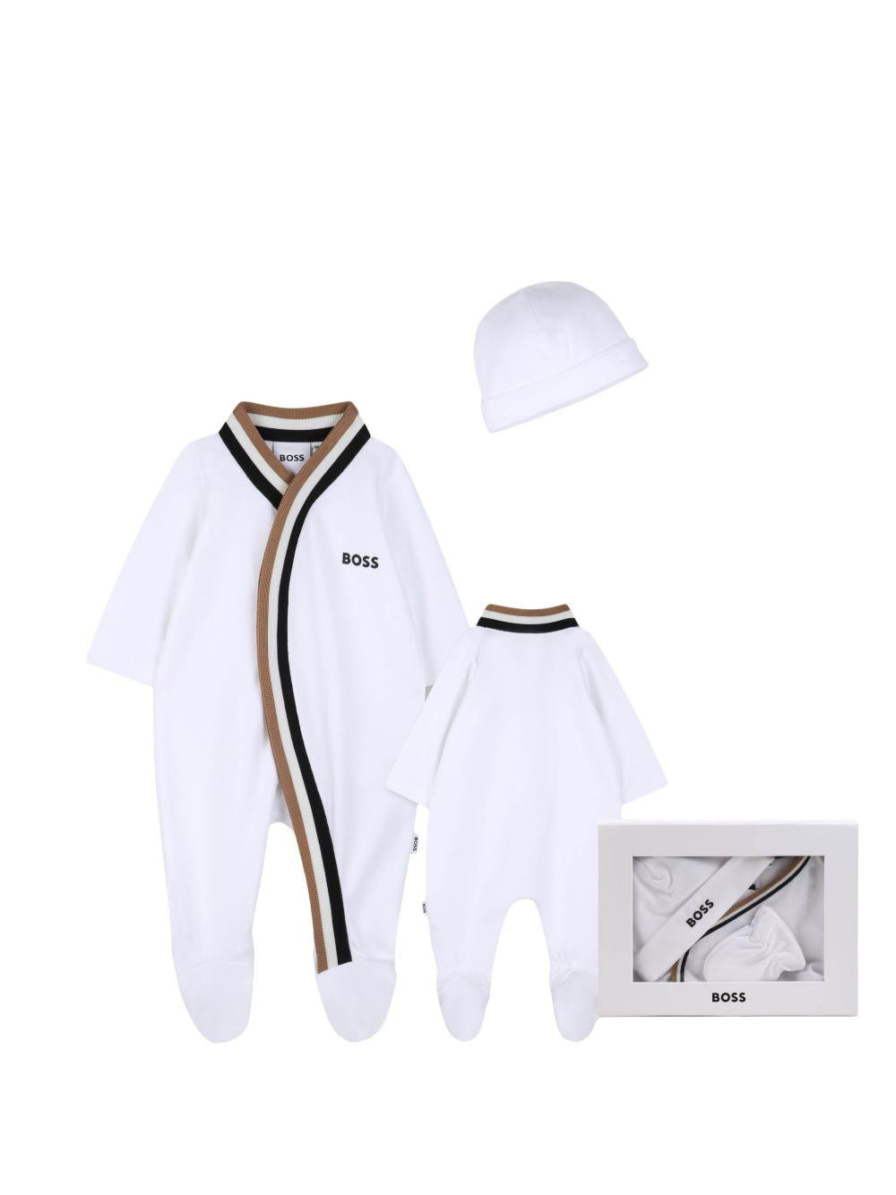Set quattro pezzi per neonato Boss Kids bianco con logo sul davanti J53055 10P BOSS KIDS