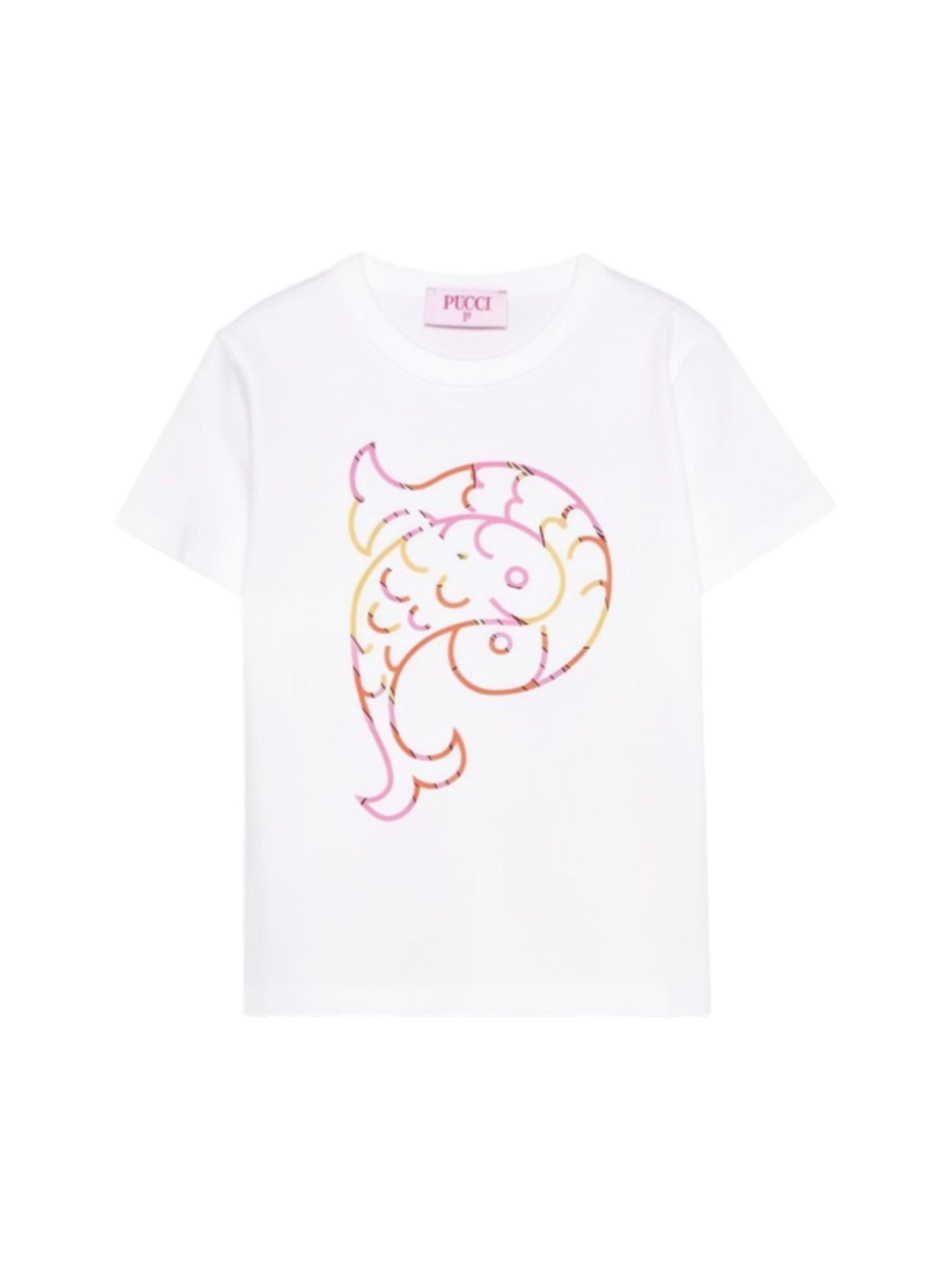 T-shirt per bambina Emilio Pucci Junior bianca con stampa grafica PY8B21 Z3672 100AR EMILIO PUCCI KIDS