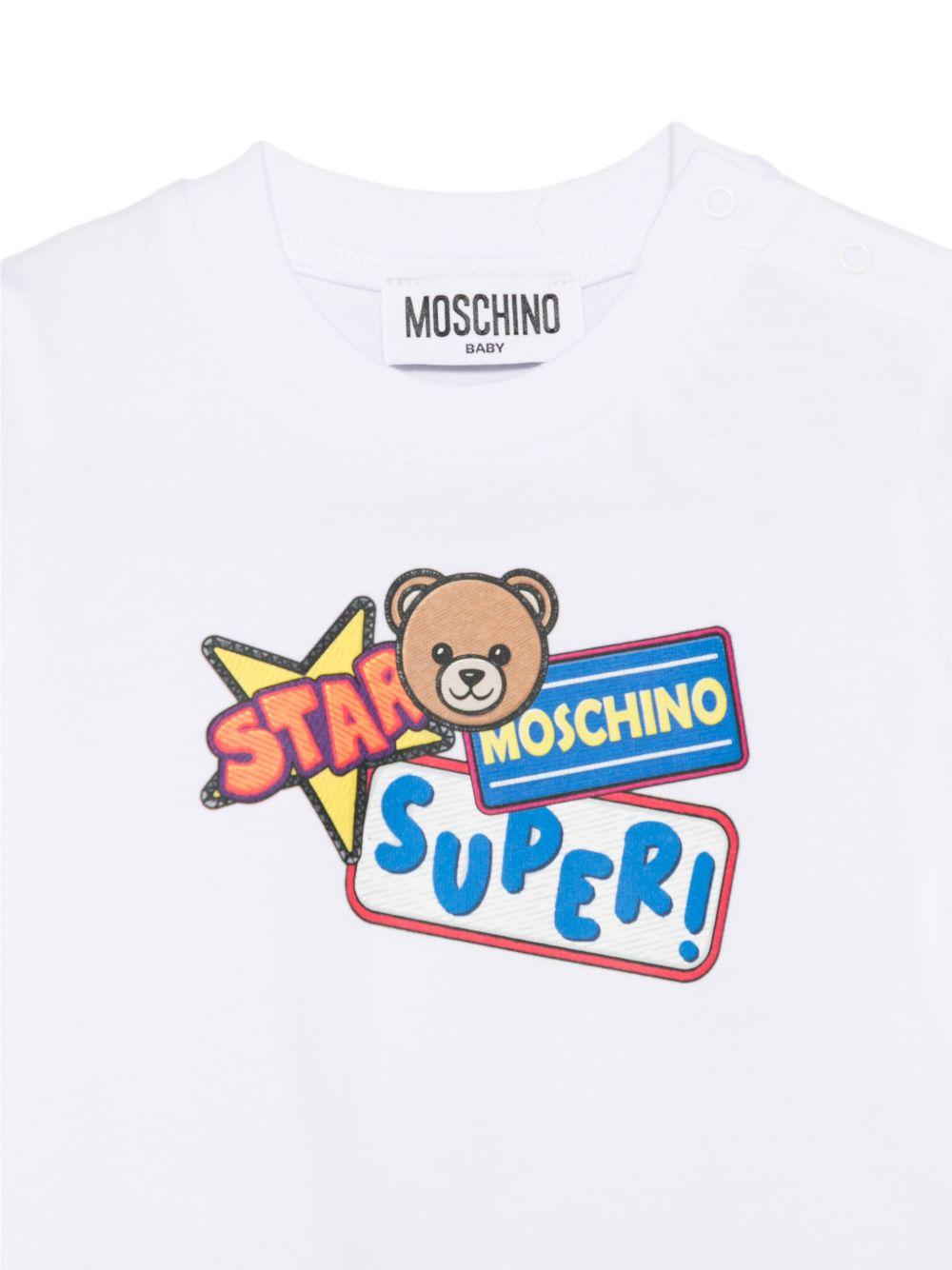 T-shirt per neonato Moschino Kids bianca con stampa grafica sul davanti MUM04LLAA24 10101 MOSCHINO KIDS