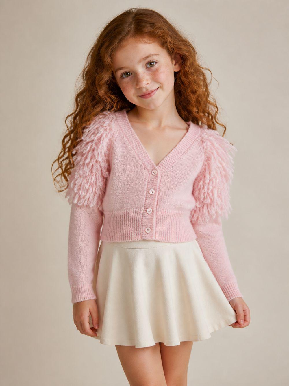 Cardigan per bambina Monnalisa Kids rosa con dettaglio con frange sulle spalle 79H800 8718 0091 MONNALISA KIDS