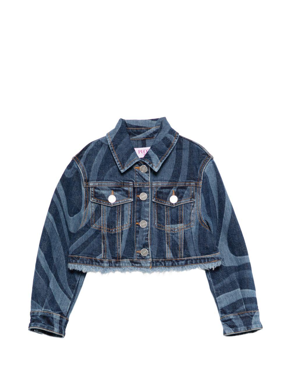 Giubbino per bambina Emilio Pucci Junior denim con design a fantasia PY2A37 L0384 620 EMILIO PUCCI KIDS