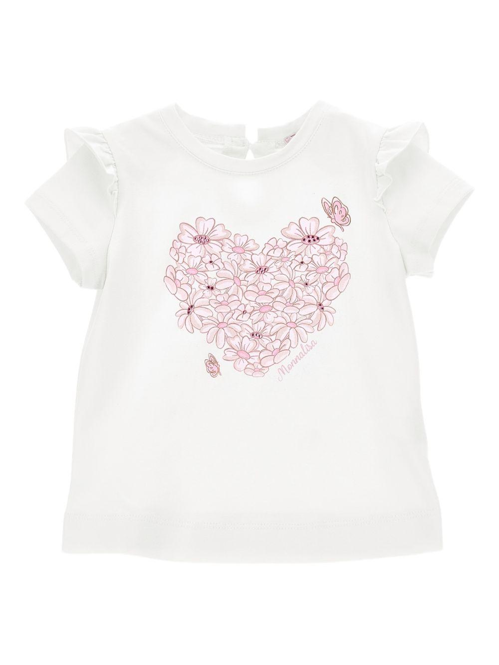 T-shirt per neonata Monnalisa bianca con stampa cuore sul davanti 39G609 7002 0001 MONNALISA KIDS