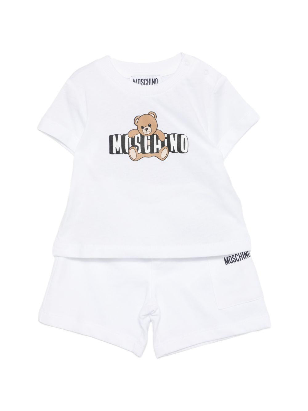 Completo per neonati Moschino Kids bianco con stampa grafica Teddy Bear MUG01ULCA19 10101 MOSCHINO KIDS