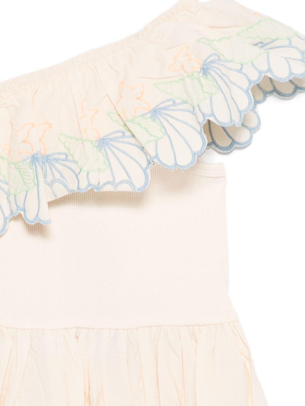 Abito per bambina Molo monospalla beige con dettagli a volant 2S26E132 2444 MOLO