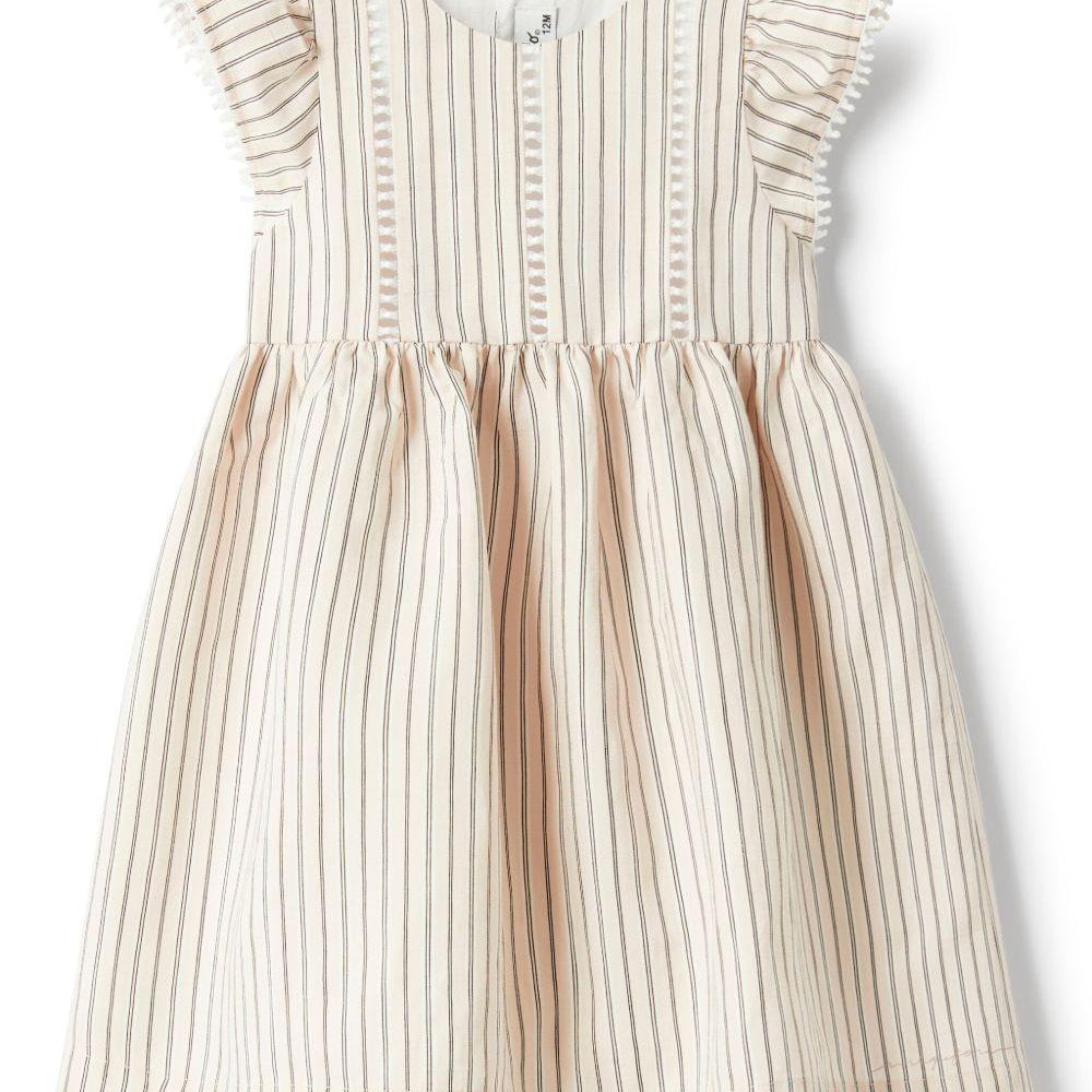 Abito a righe per neonata Il Gufo beige con dettagli plissettati P25VM782R1000NB 304 IL GUFO