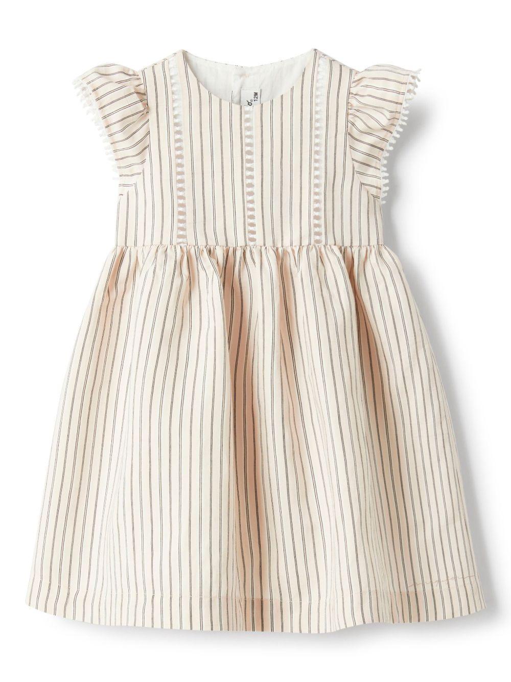 Abito a righe per neonata Il Gufo beige con dettagli plissettati P25VM782R1000NB 304 IL GUFO