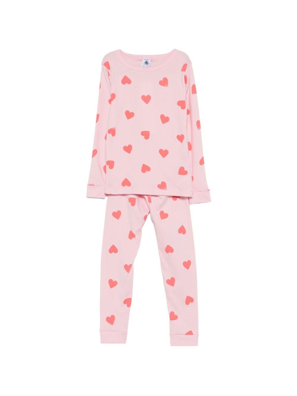 Pigiama per bambina Petit Bateau rosa con stampa a cuori all-over A0FVF 01 PETIT BATEAU KIDS