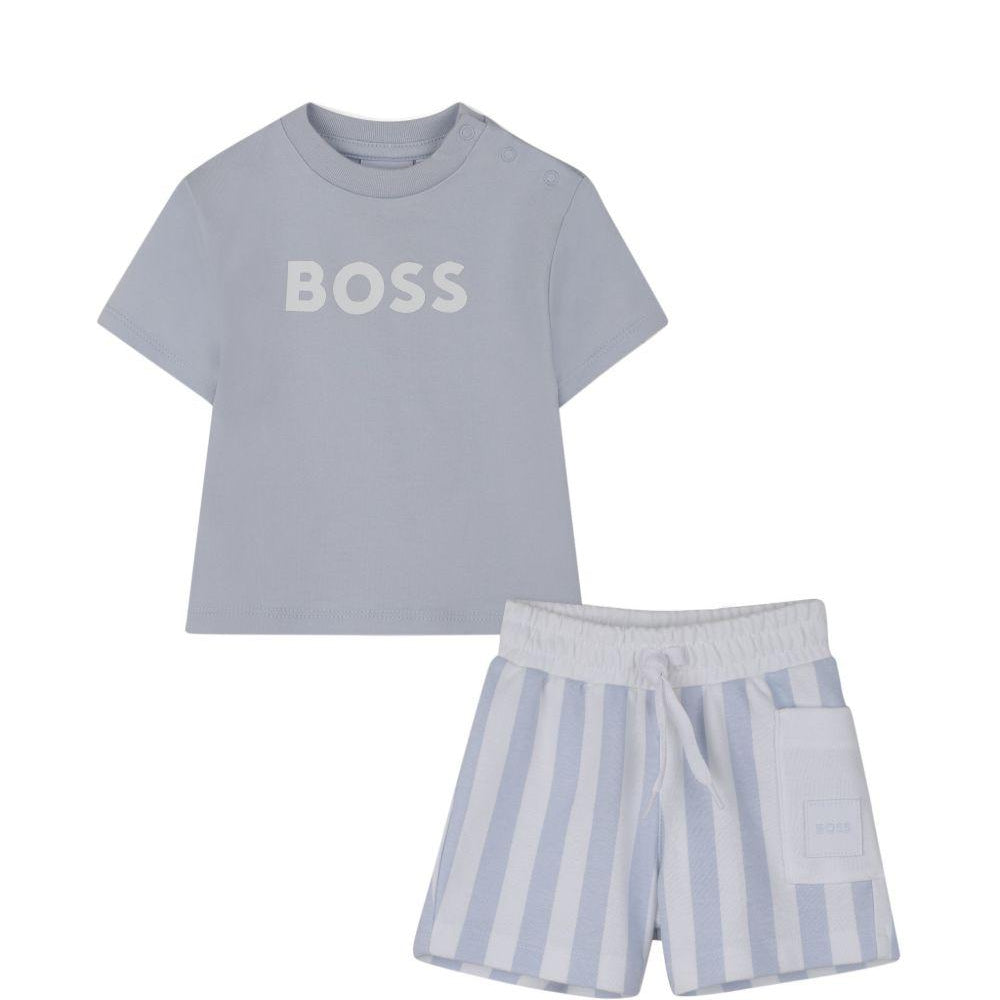 Set t-shirt con shorts per neonato Boss Kids azzurro con motivo a righe J53048 771 BOSS KIDS