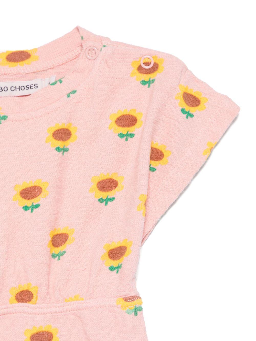 Abito per neonata Bobo Choses Sunflower rosa con stampa girasole B125AB079 681 BOBO CHOSES