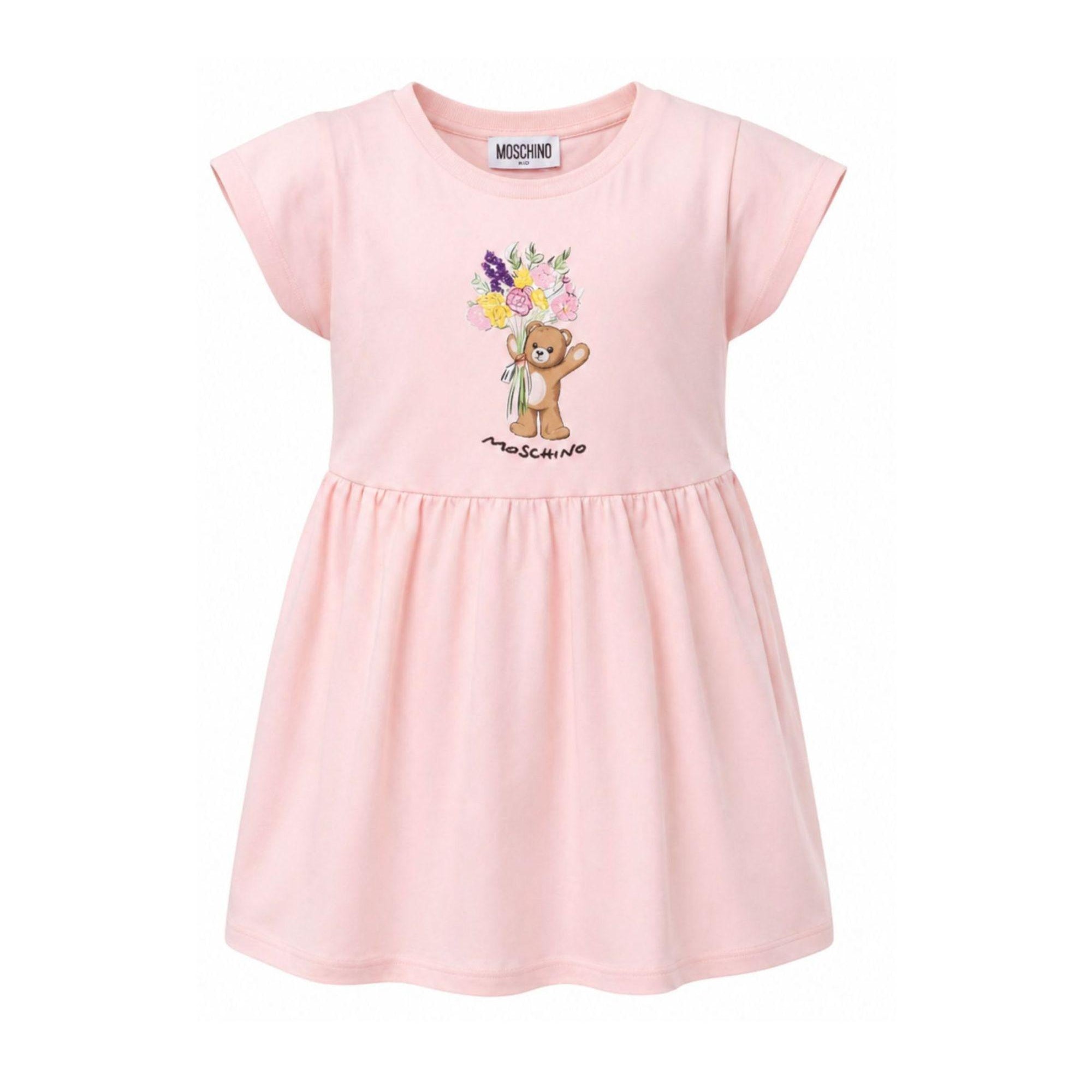 Abito per bambina Moschino Kids rosa con stampa Teddy Bear sul davanti HDV0HQLFA06 50209 MOSCHINO KIDS