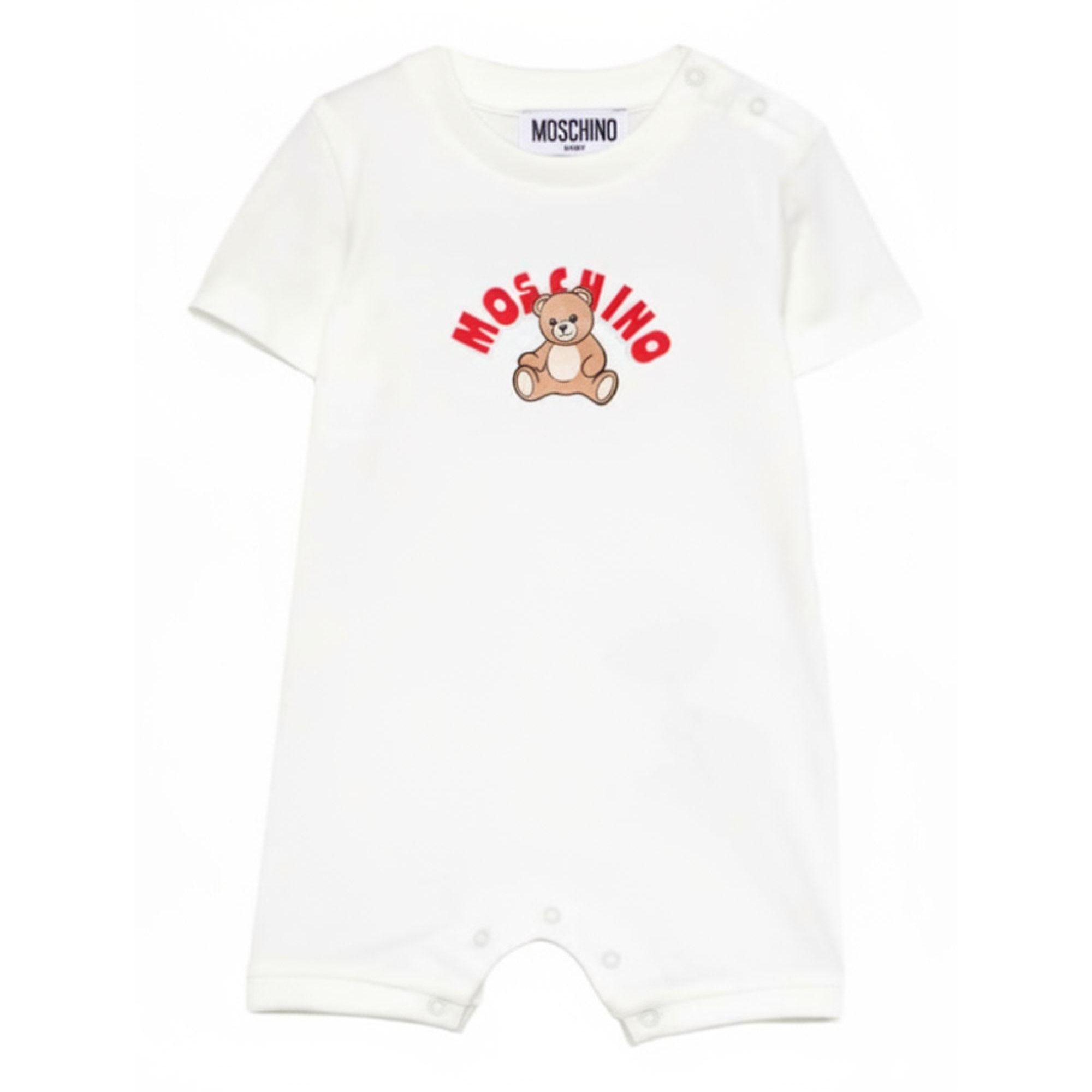Tutina per neonati Moschino Kids bianca con stampa grafica Teddy Bear MTY022LAA01 10063 MOSCHINO KIDS