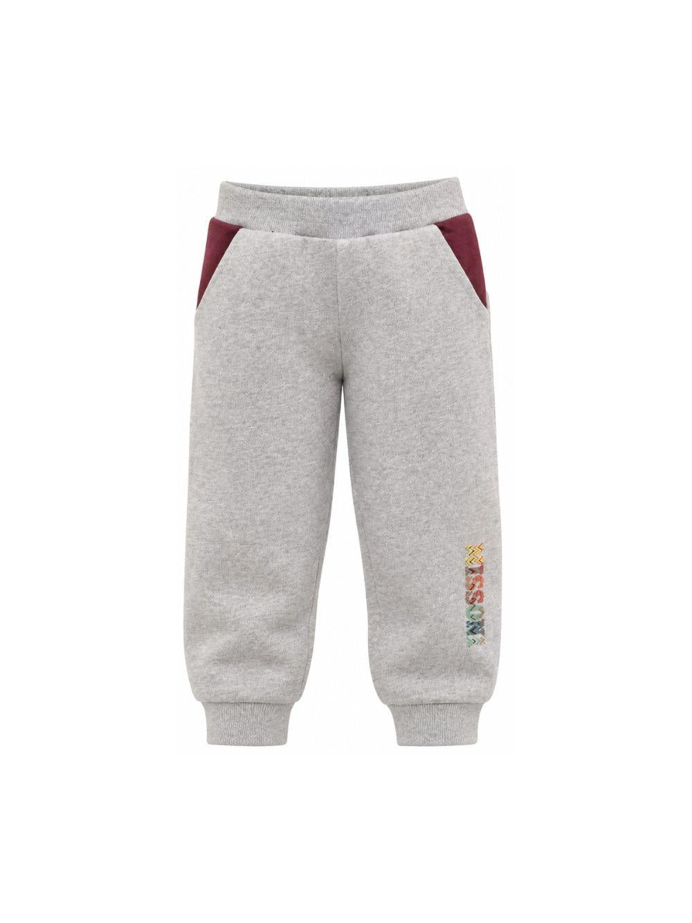 Pantaloni per bambino Missoni Kids grigi con dettaglio logo sulla gamba MZ6H00 Z3188 806 MISSONI KIDS