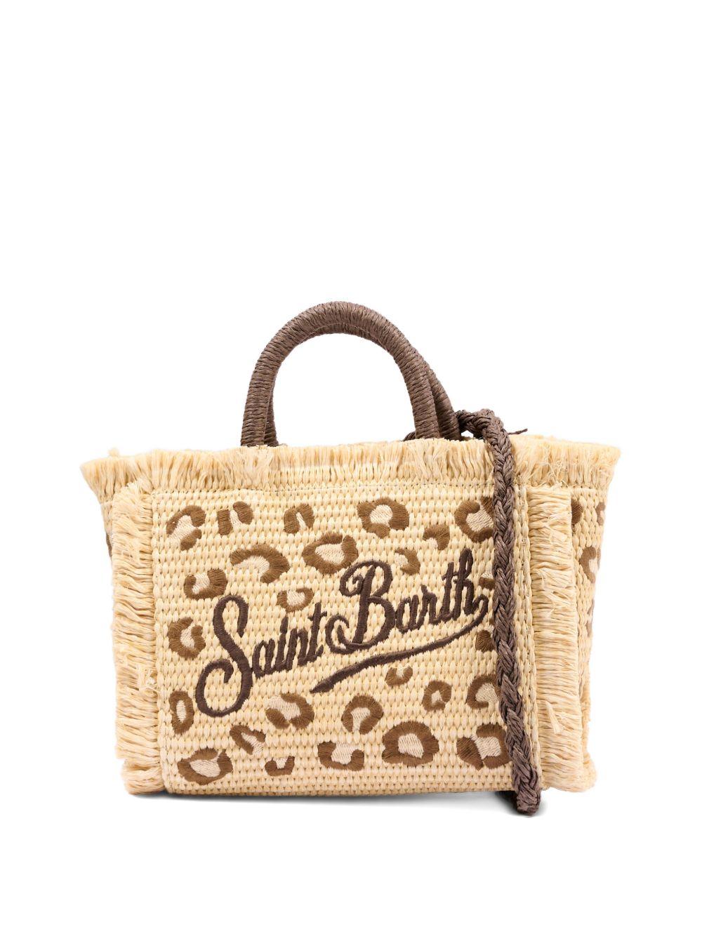 Borsa tote MC2 Saint Barth beige con frange e stampa leopardata VAMI009 00349L MC2 ST. BARTH KIDS