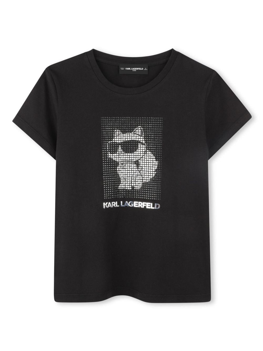 T-shirt con stampa grafica per bambina Karl Lagerfeld Kids nero con girocollo Z30489 09B KARL LAGERFELD KIDS