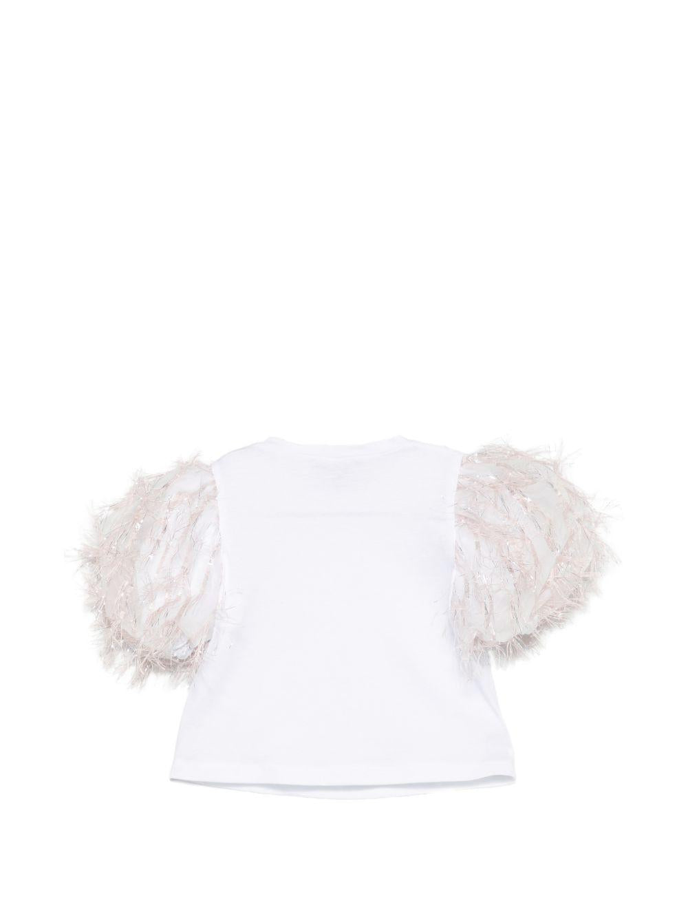 T-shirt per bambina Alapage bianca con maniche a sbuffo a contrasto AL90 ROSA A'LAPAGE KIDS