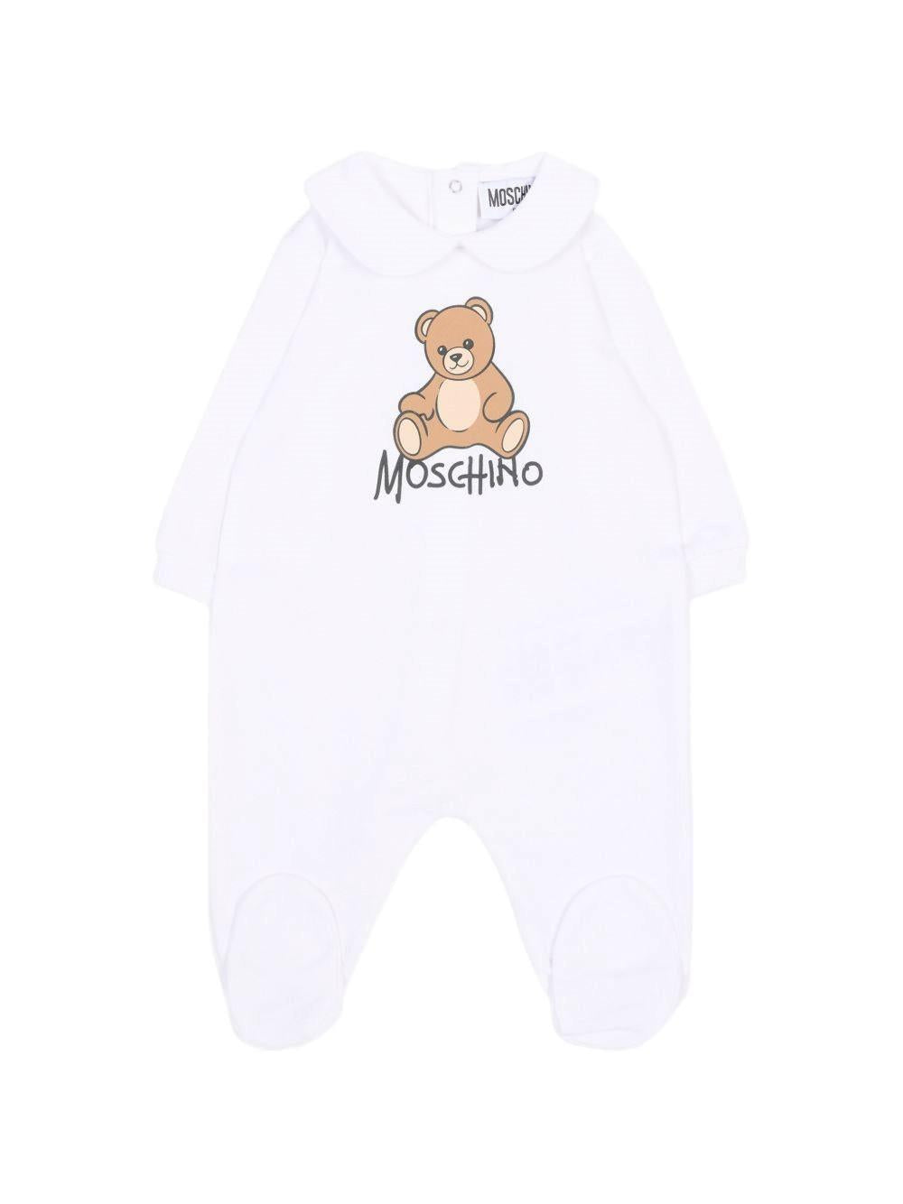 Tutina per neonati Moschino Kids bianca con dettaglio Teddy Bear M5Y037LCA40 10101 MOSCHINO KIDS