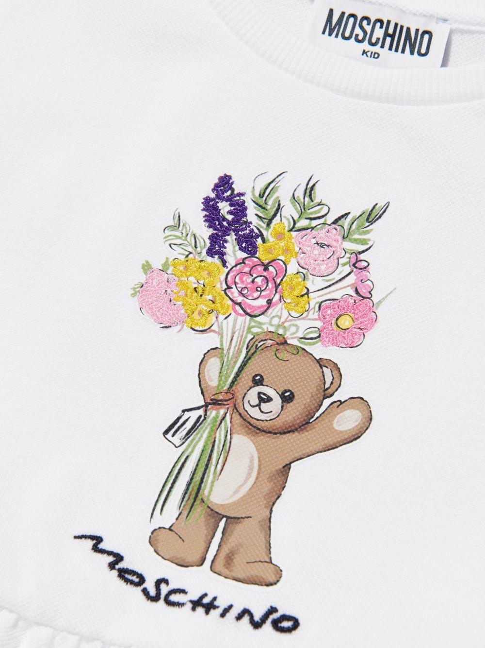 Abito da bambina Moschino Kids bianco con ricamo a fiori HDV0HQLFA06 10101 MOSCHINO KIDS