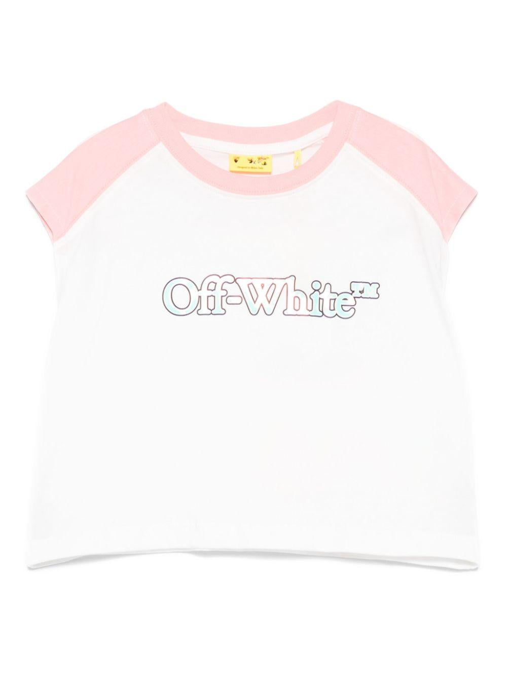 T-shirt con stampa logo per bambina Off-White Kids bianco con girocollo OGAC001S25JER001 0172 OFF WHITE KIDS