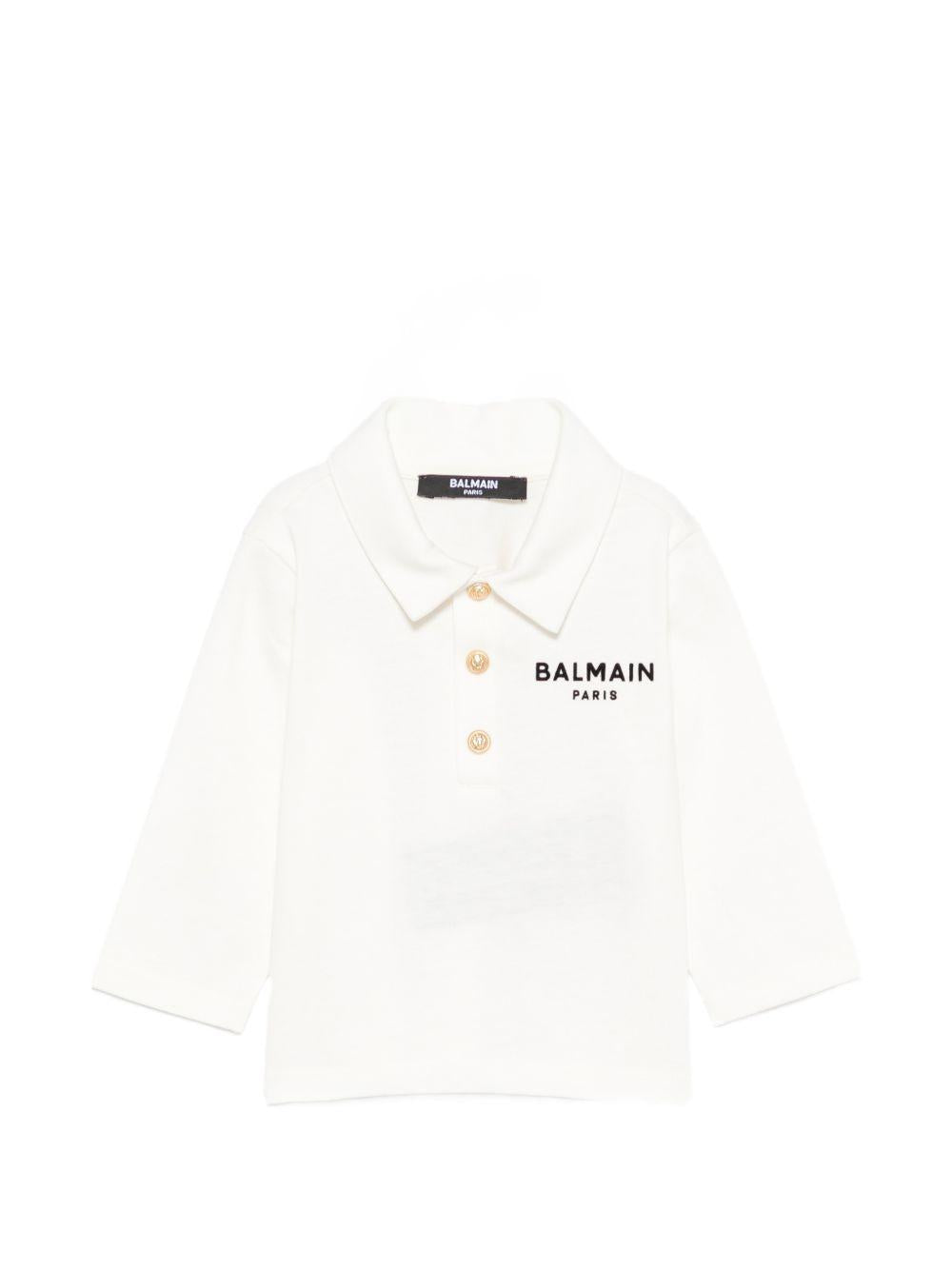 T-shirt per neonata Balmain Kids bianca con colletto stile polo BZ8330 Z3672 102NE BALMAIN KIDS